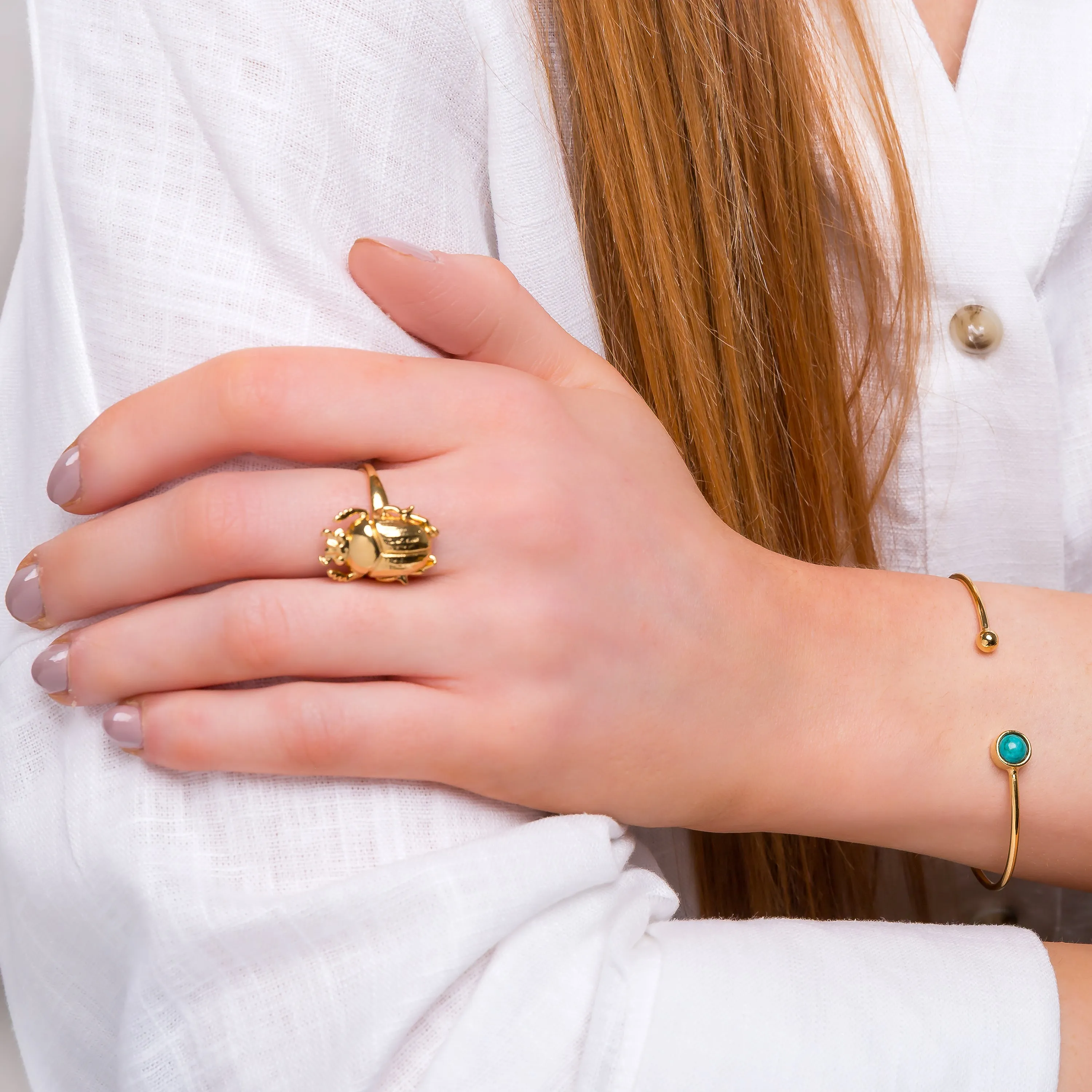 Egyptian Scarab Beetle Ring in Sterling Silver with 24ct Gold sold by Henryka product image thumbnail 3