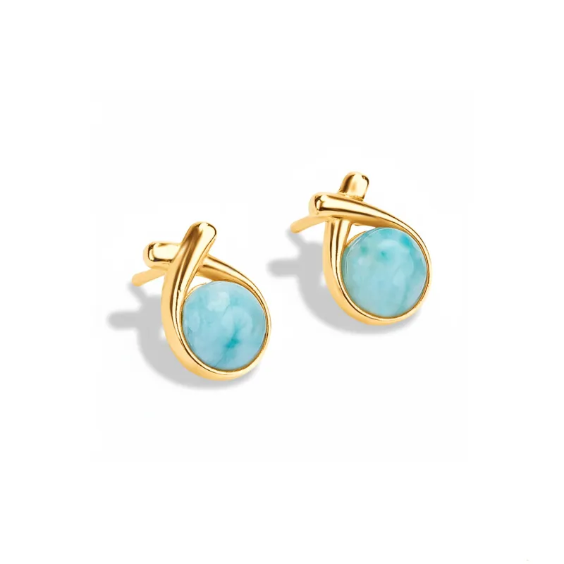 Sealed With A Kiss Stud Earrings in Silver with 24ct Gold and Larimar sold by Henryka