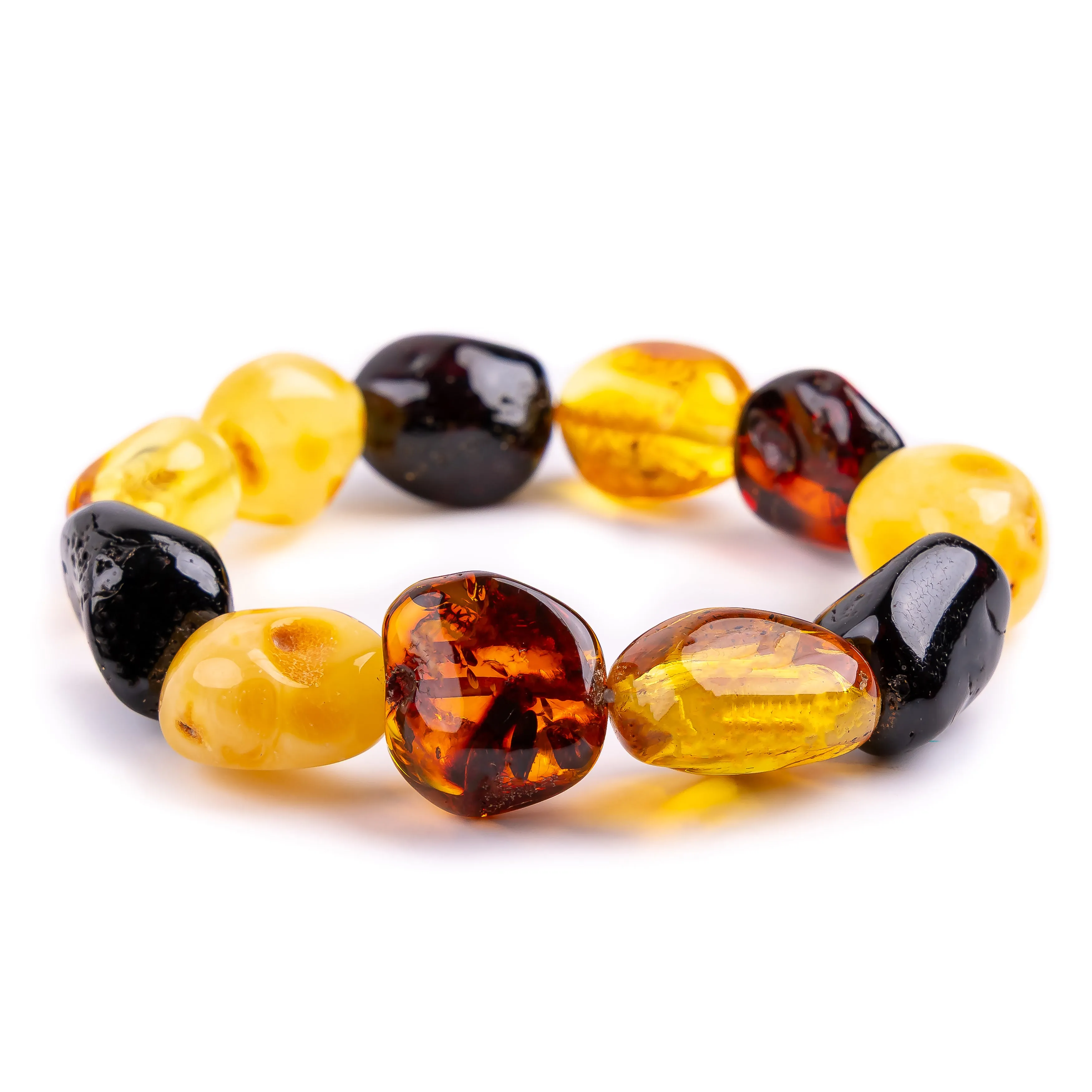 Golden Echoes: Big Natural Baltic Amber Nugget Stretch Beads Bracelet sold by Henryka