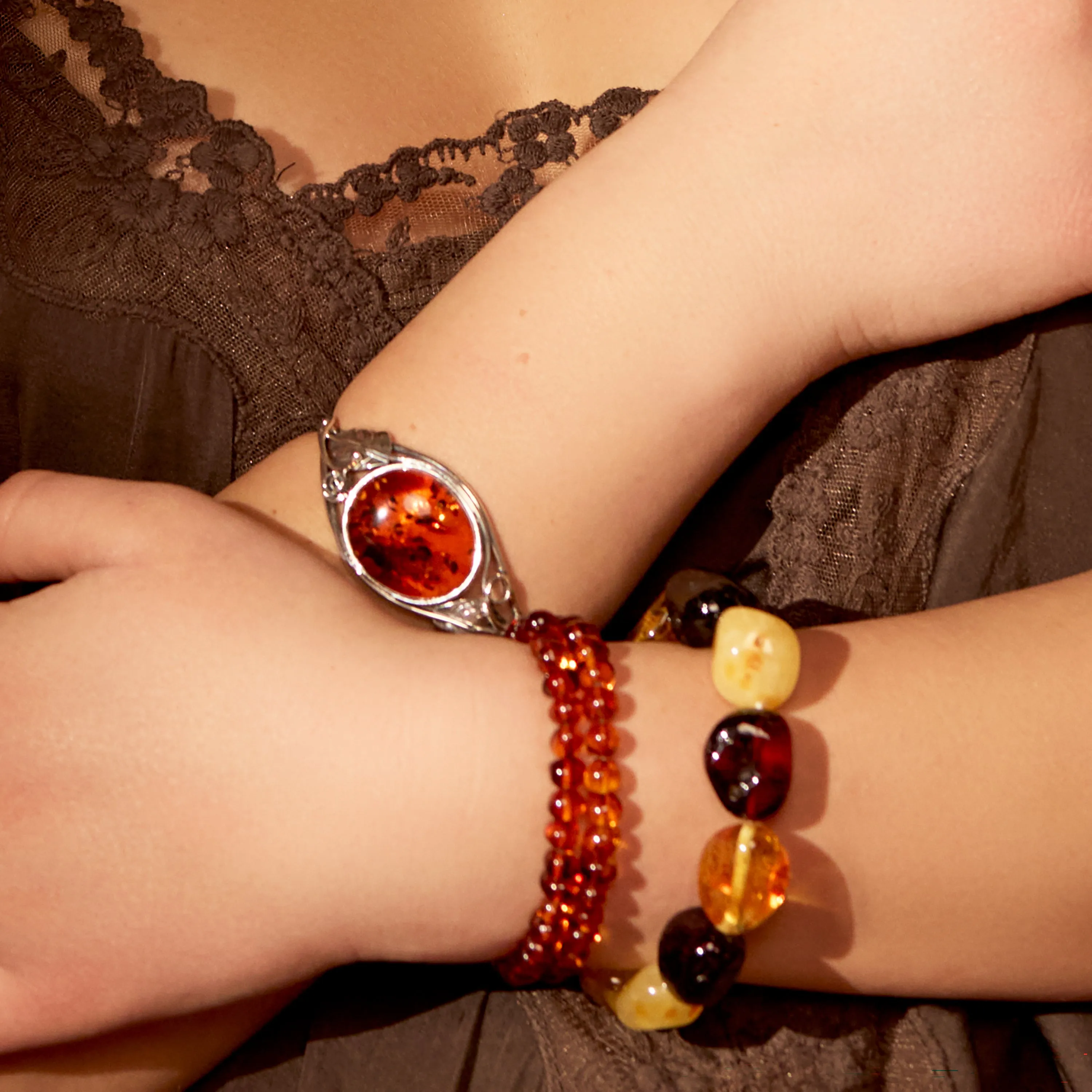 Golden Echoes: Big Natural Baltic Amber Nugget Stretch Beads Bracelet sold by Henryka product image thumbnail 2