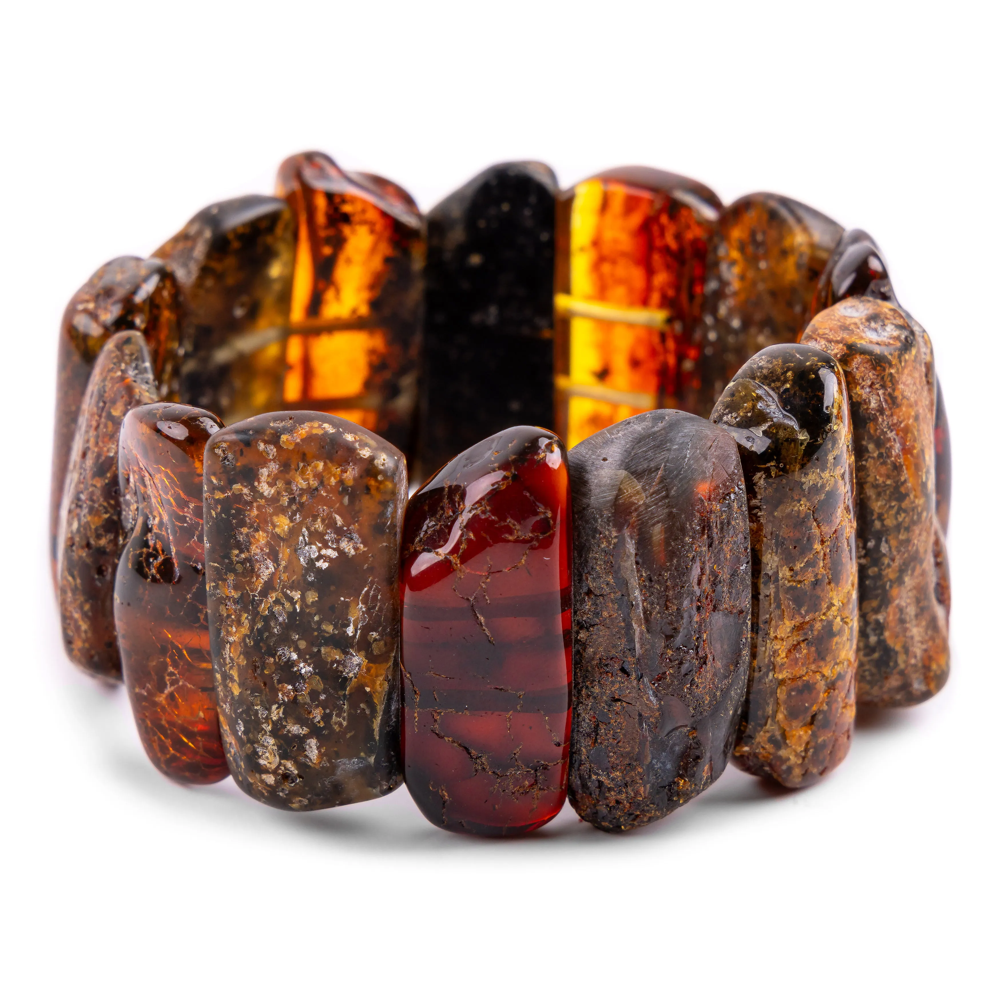 Bold Aura – Stretch Statement Bracelet Featuring Raw Baltic Amber sold by Henryka