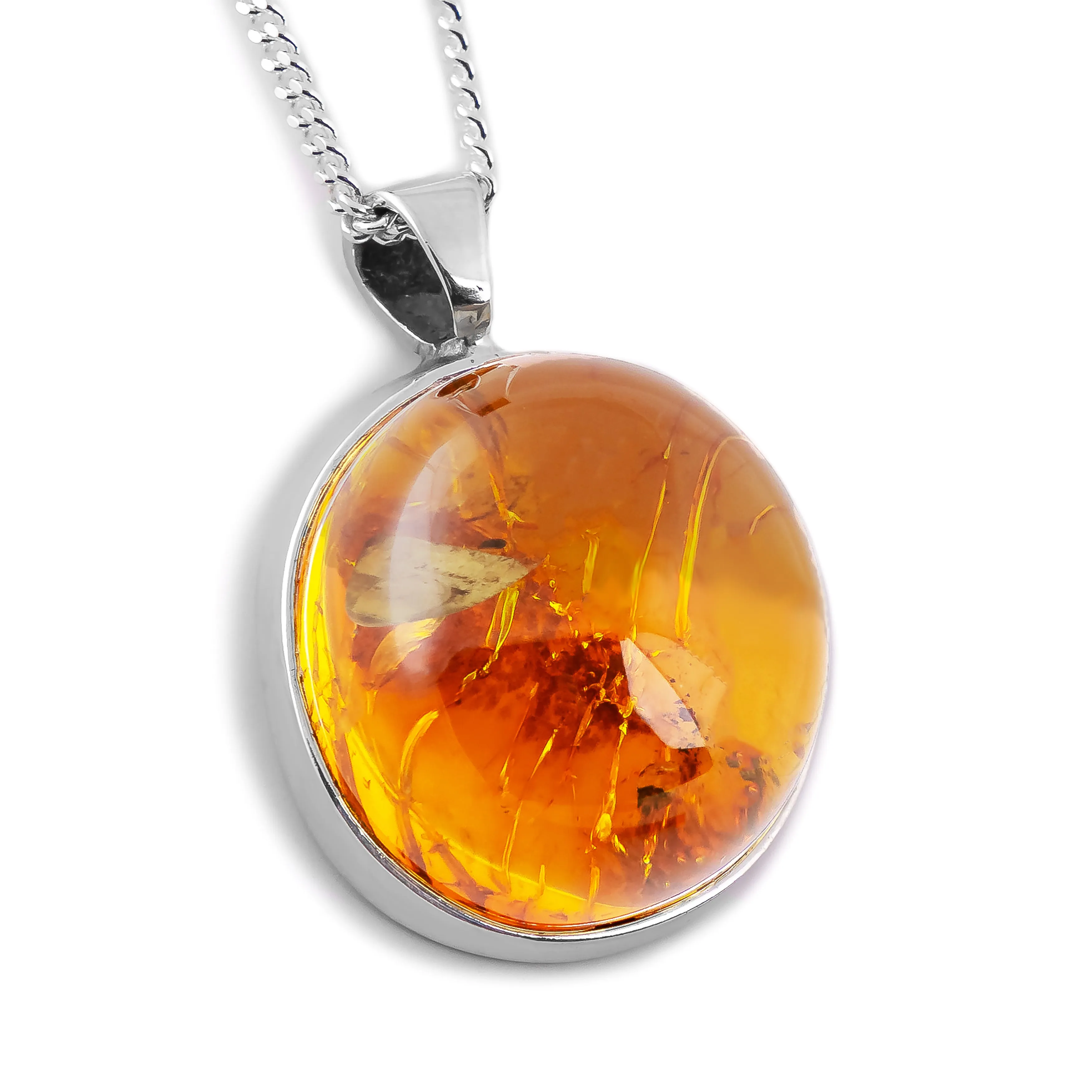 Natural Amber Eclipse Necklace in Silver sold by Henryka