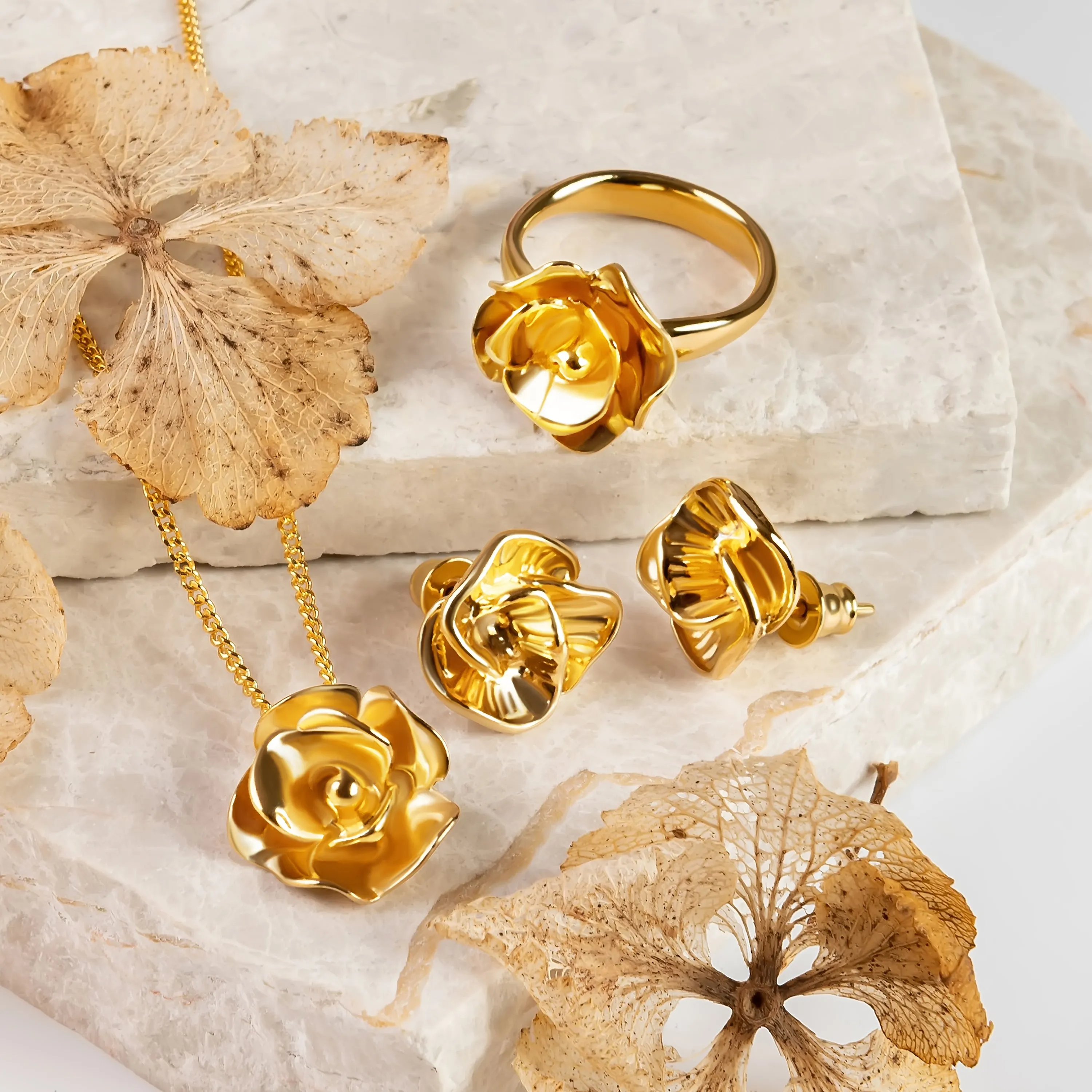 Open Rose Stud Earrings in Sterling Silver with 24ct Gold sold by Henryka product image thumbnail 3