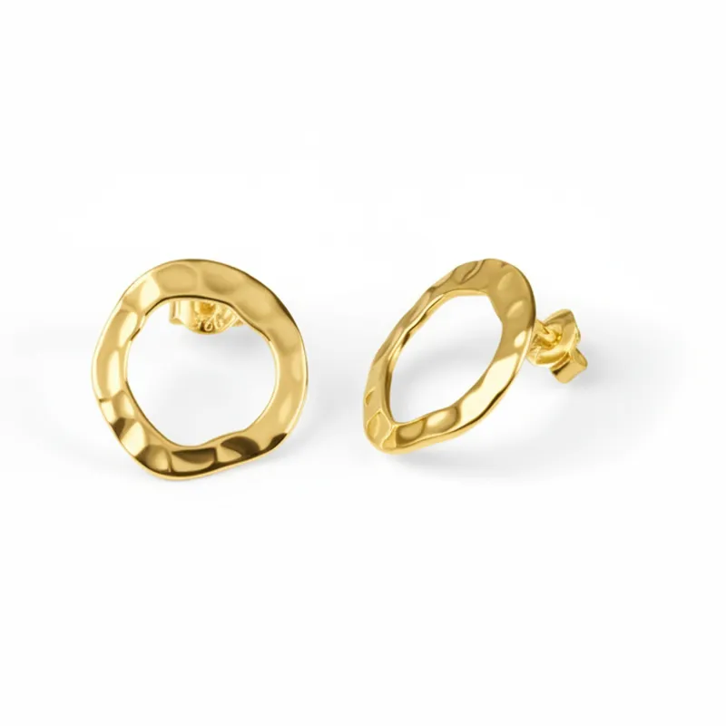 Open Circle Hammered Stud Earrings in Sterling Silver with 24ct Gold made by Henryka