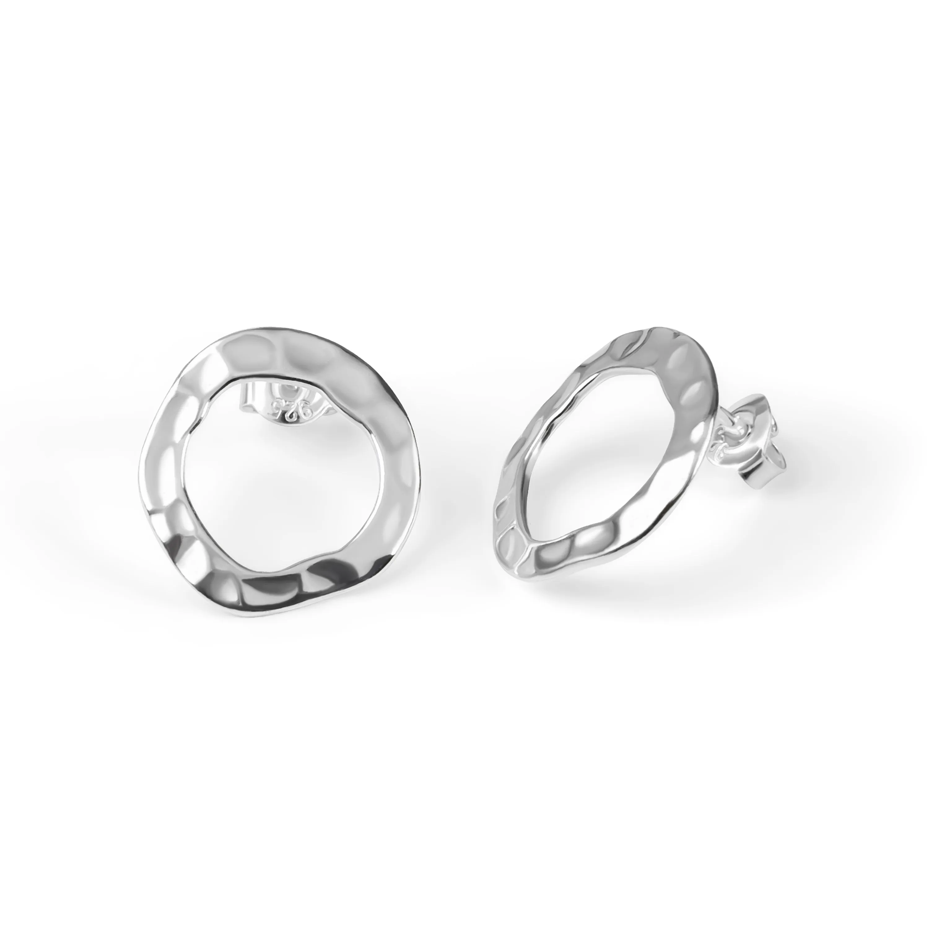 Open Circle Hammered Stud Earrings in Sterling Silver sold by Henryka