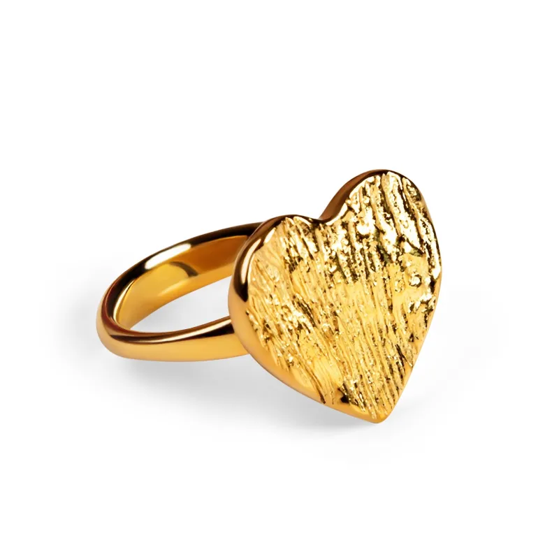 Textured Heart Ring in Sterling Silver with 24ct Gold made by Henryka
