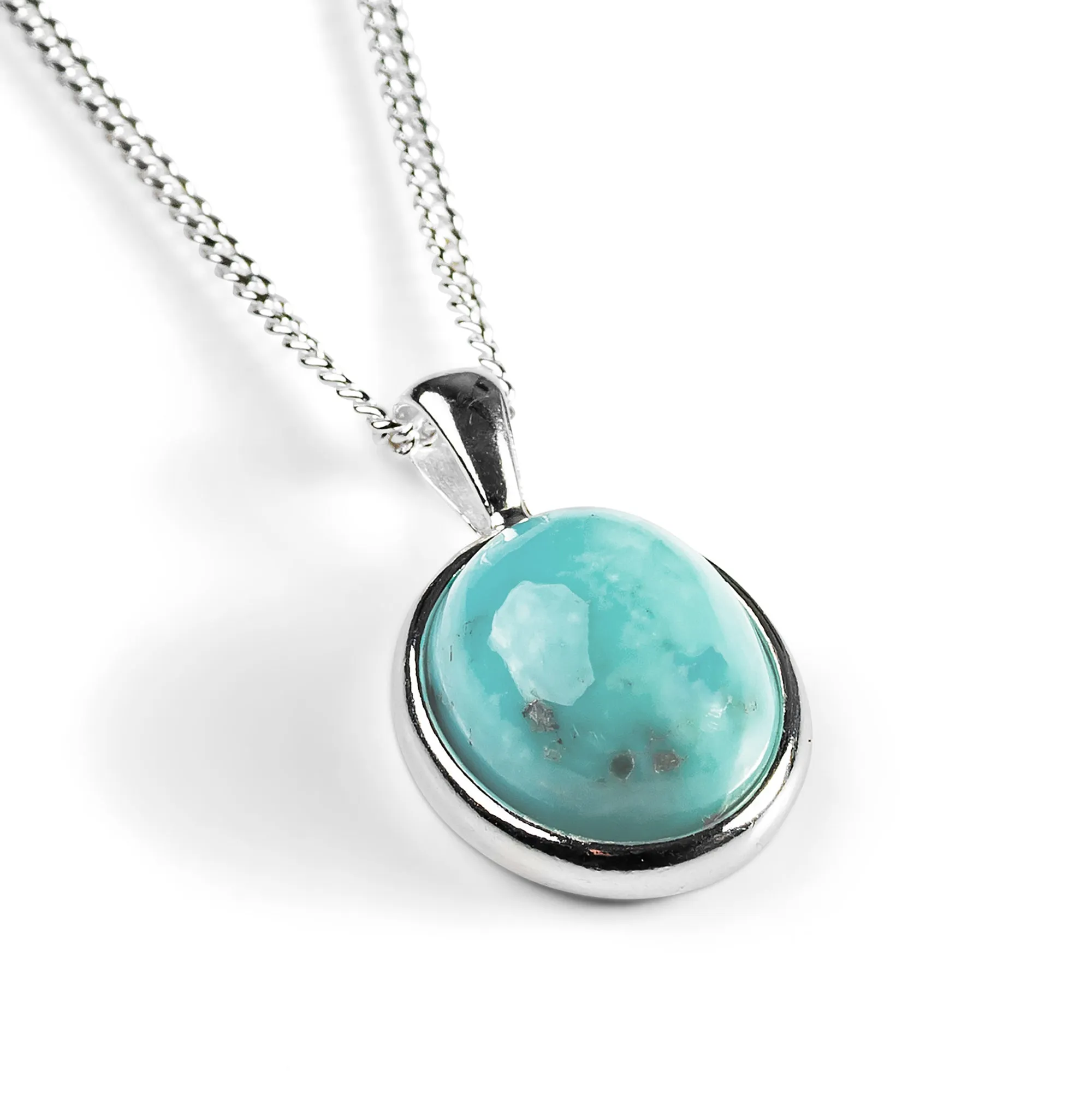 Oval Necklace in Silver and Natural Turquoise sold by Henryka