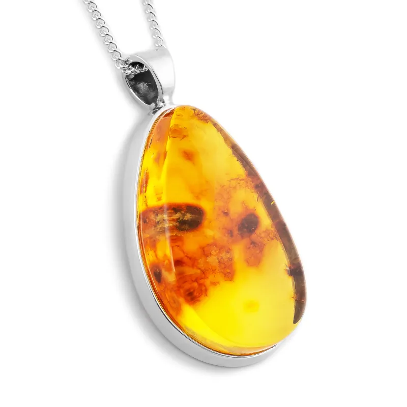 Stunning Golden Amber: Natural Baltic Amber Necklace in Sterling Silver made by Henryka