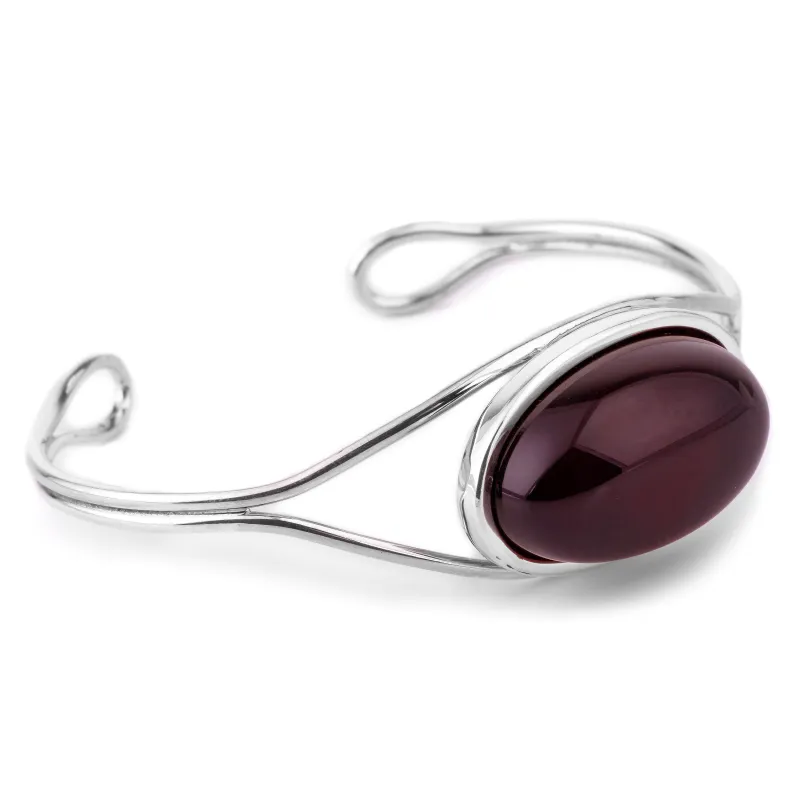 Handmade Statement Contemporary Style Bracelet in Silver and Baltic Cherry Amber made by Henryka