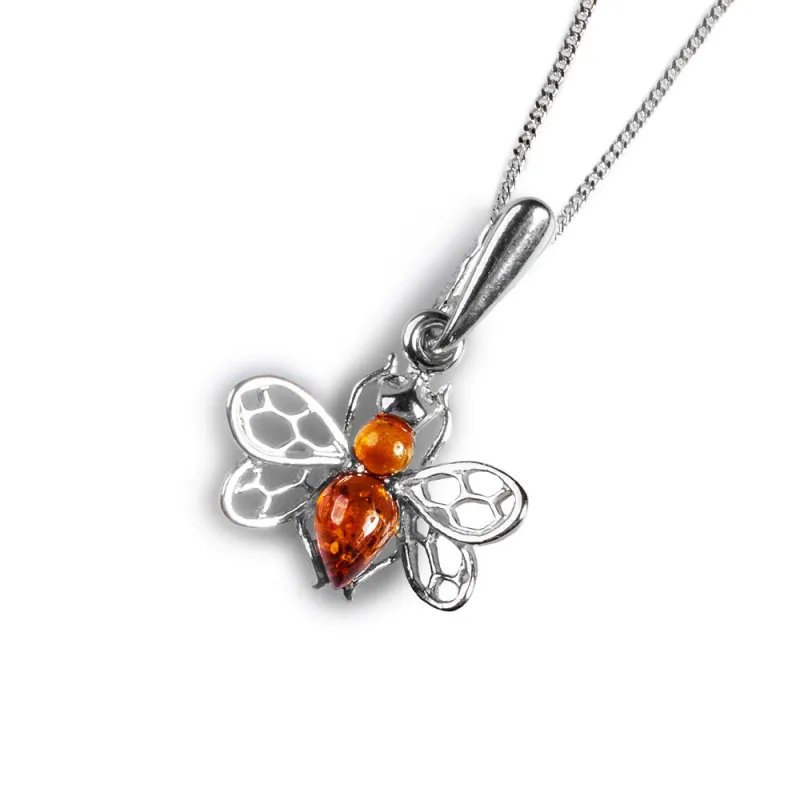 Bee Necklace in Silver and Cognac Amber sold by Henryka