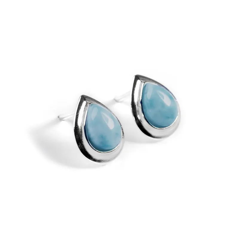 Teardrop Stud Earrings in Silver and Larimar sold by Henryka