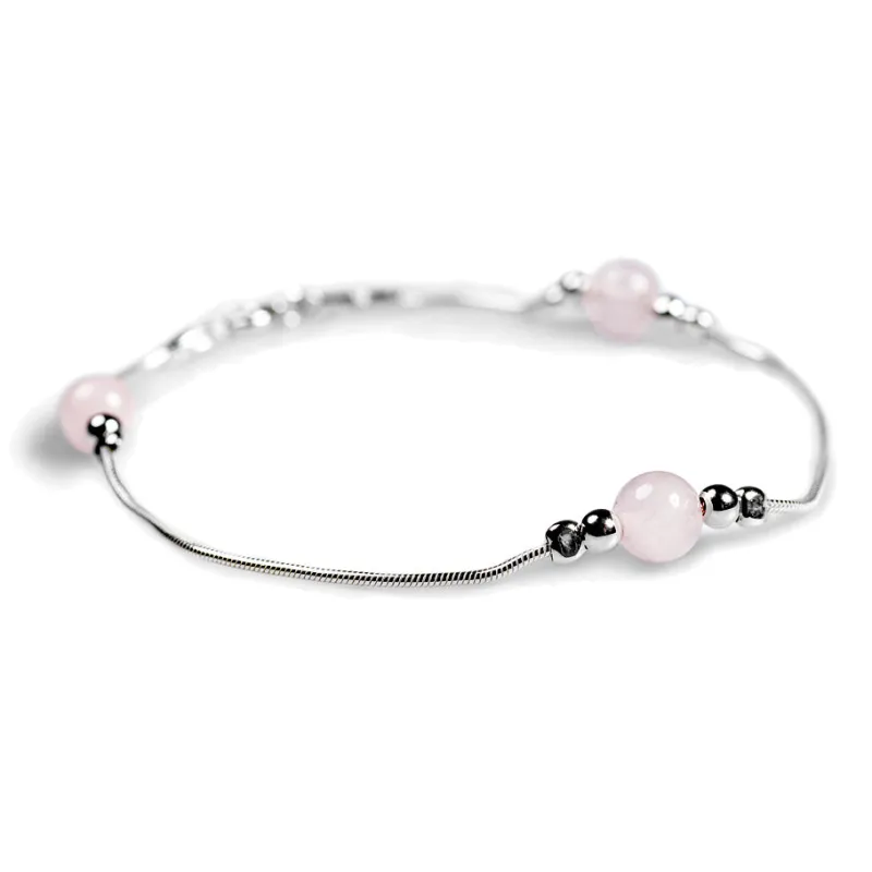 Bead Bracelet in Silver and Light Rose Quartz made by Henryka