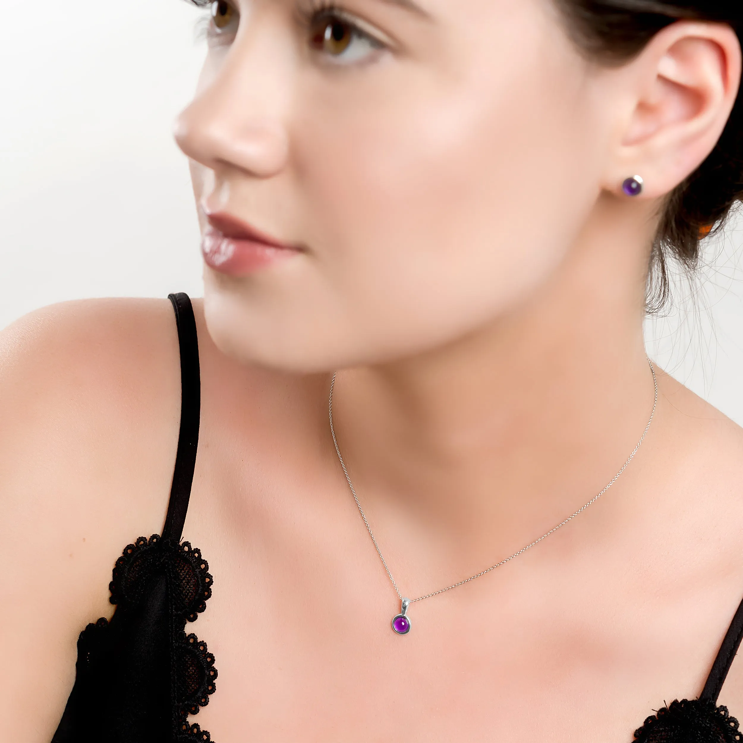 Round Gemstone Necklace in Silver and Amethyst sold by Henryka product image thumbnail 3