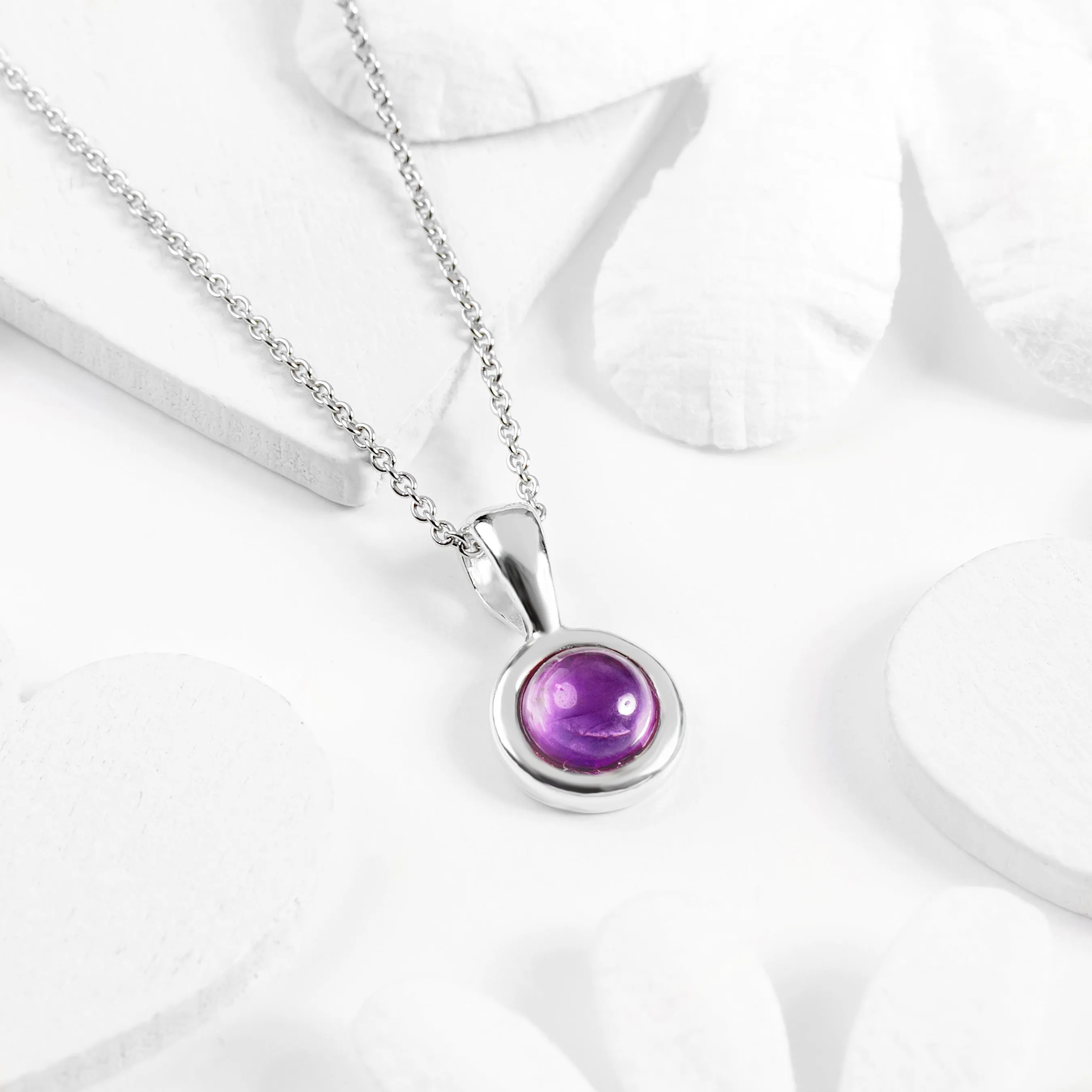 Round Gemstone Necklace in Silver and Amethyst sold by Henryka product image thumbnail 5