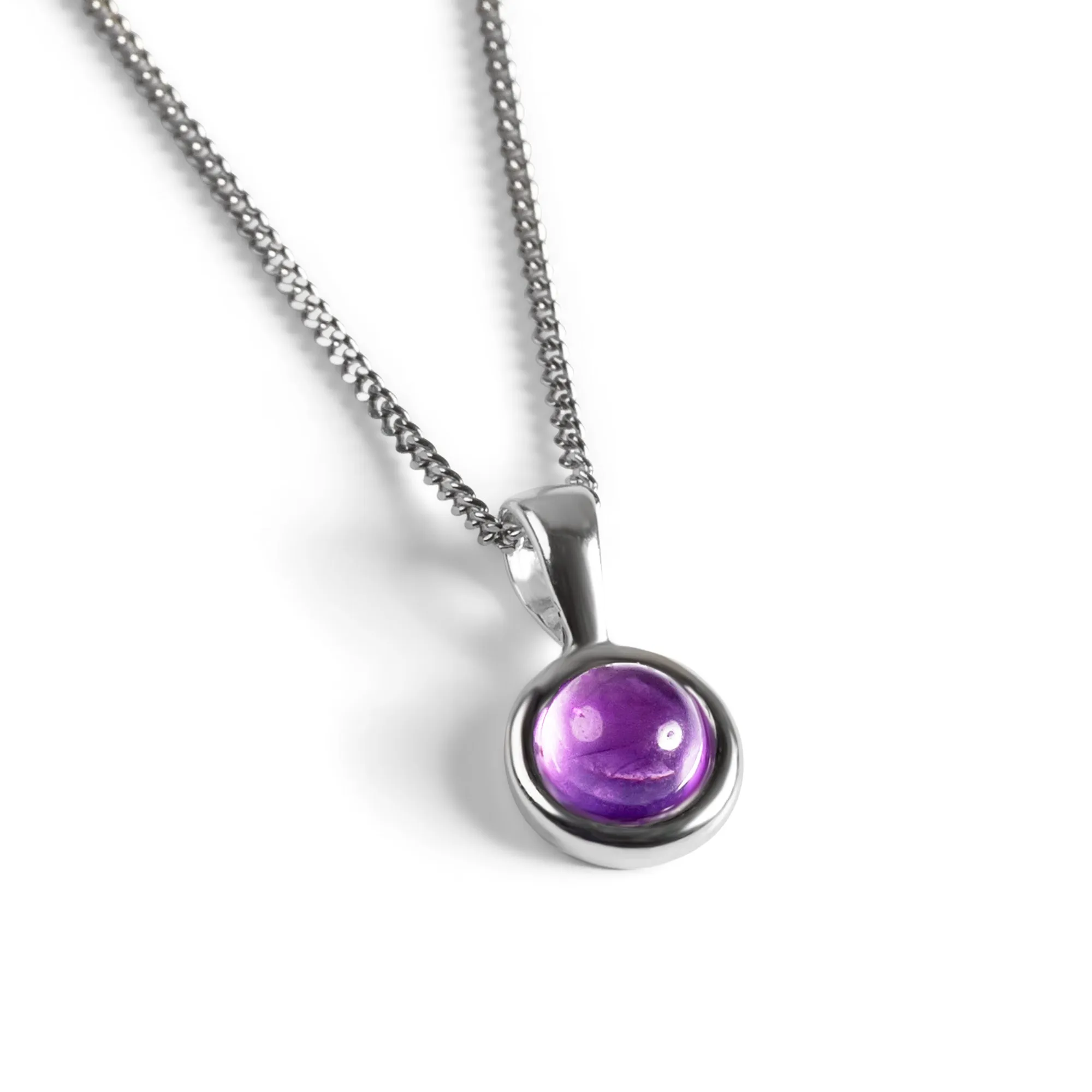 Round Gemstone Necklace in Silver and Amethyst sold by Henryka
