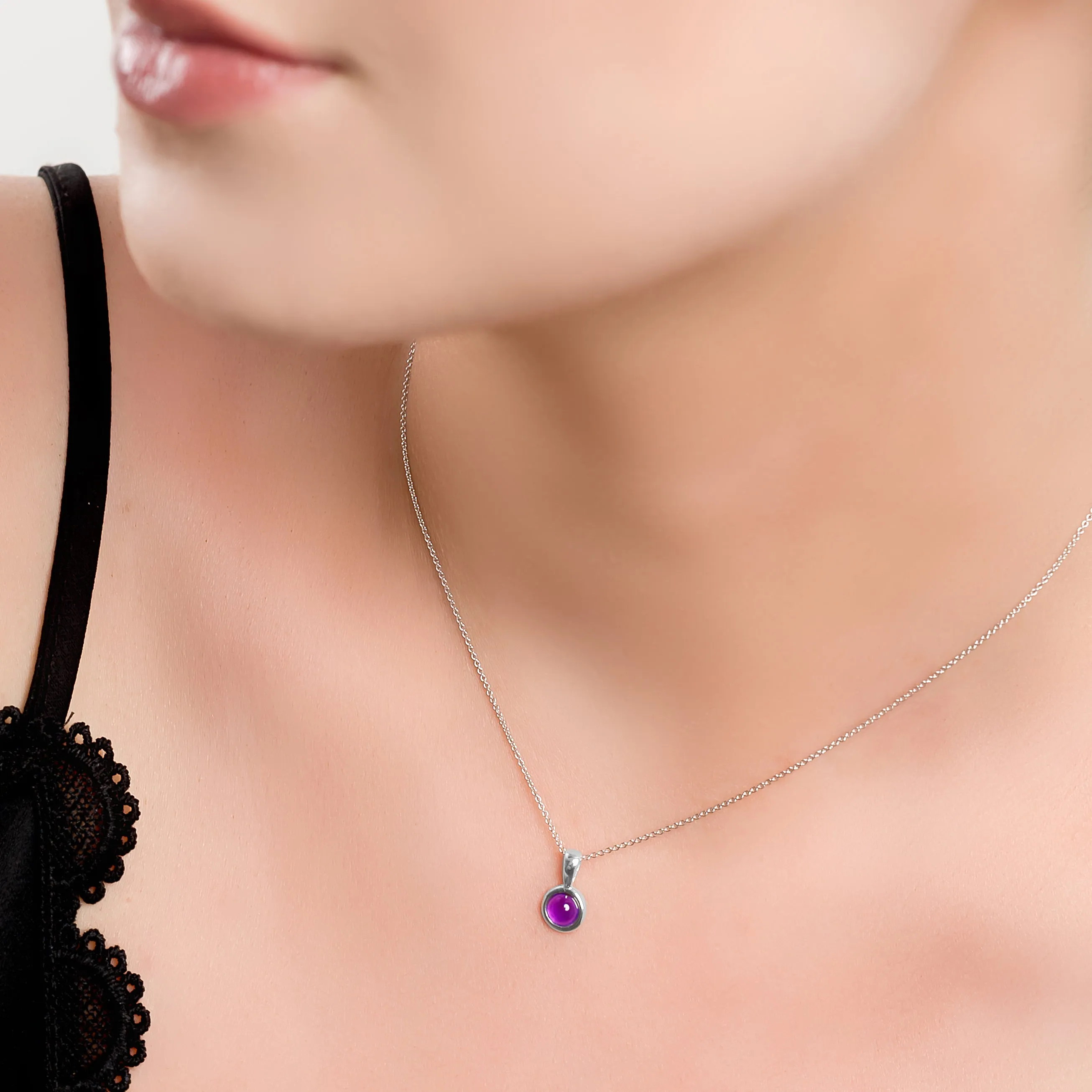 Round Gemstone Necklace in Silver and Amethyst sold by Henryka product image thumbnail 2