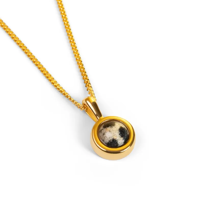 Round Charm Necklace in Silver with 24ct Gold and Dalmatian Jasper sold by Henryka