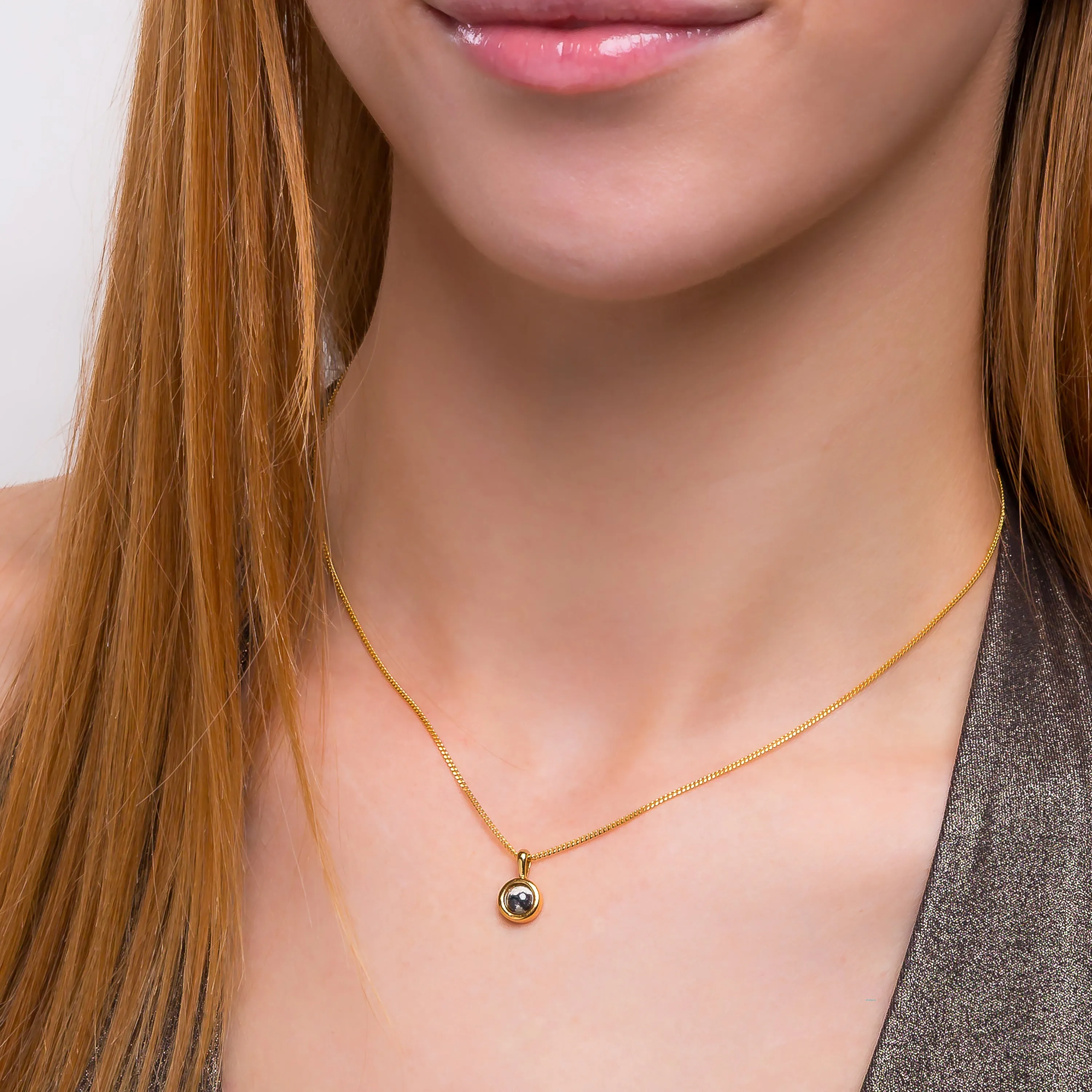 Round Charm Necklace in Silver with 24ct Gold and Dalmatian Jasper sold by Henryka product image thumbnail 2