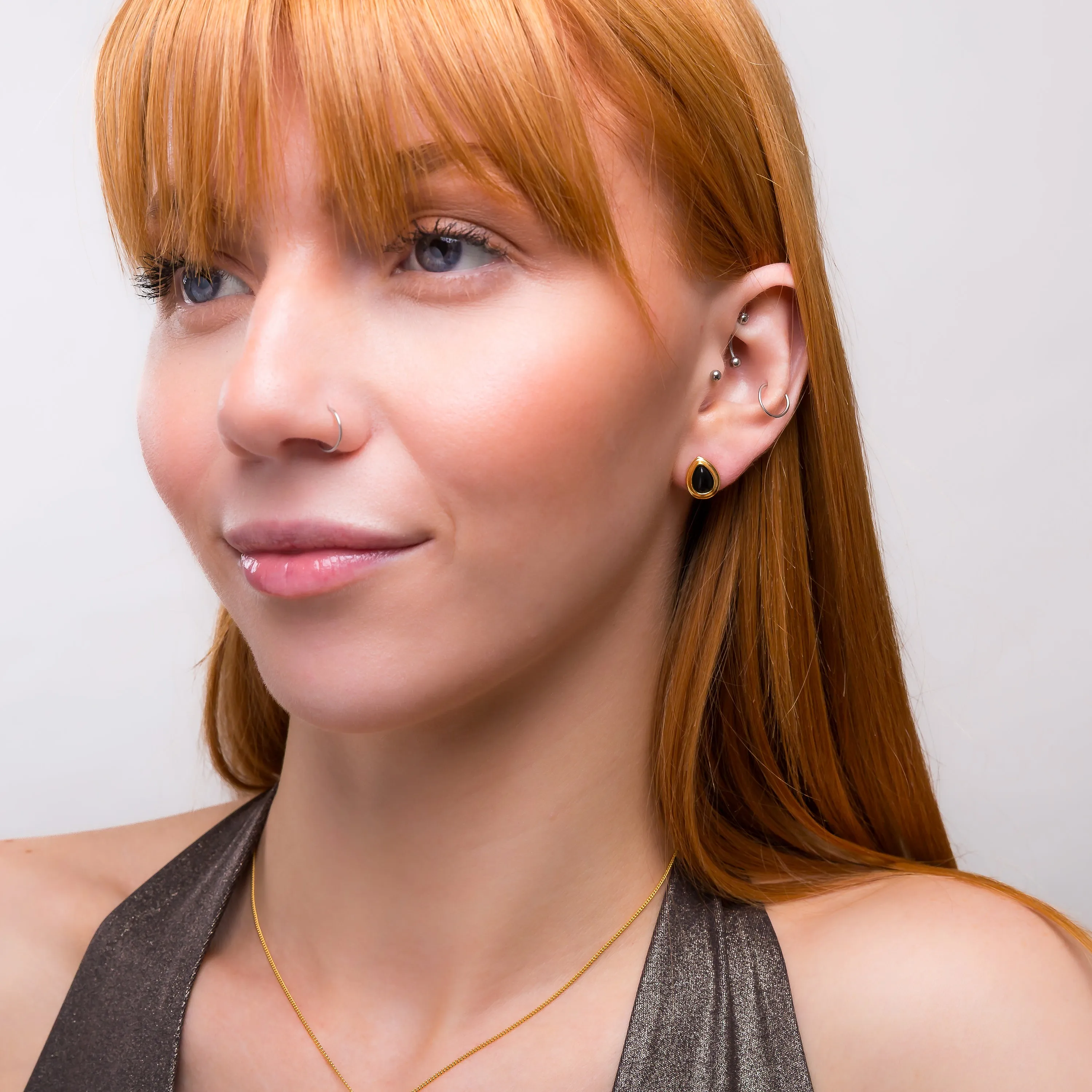 Classic Teardrop Stud Earrings in Silver with 24ct Gold and Black Onyx sold by Henryka product image thumbnail 3