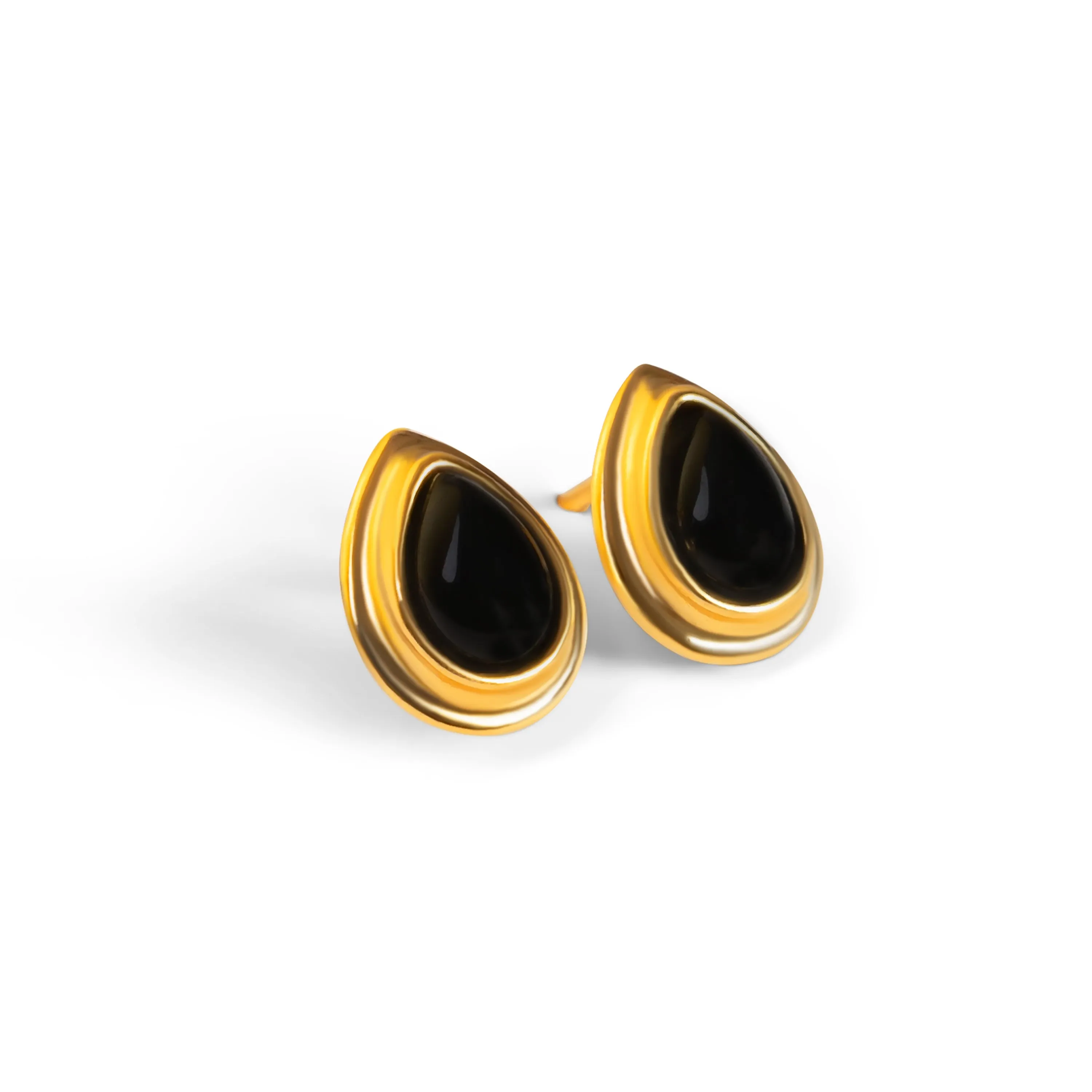 Classic Teardrop Stud Earrings in Silver with 24ct Gold and Black Onyx sold by Henryka