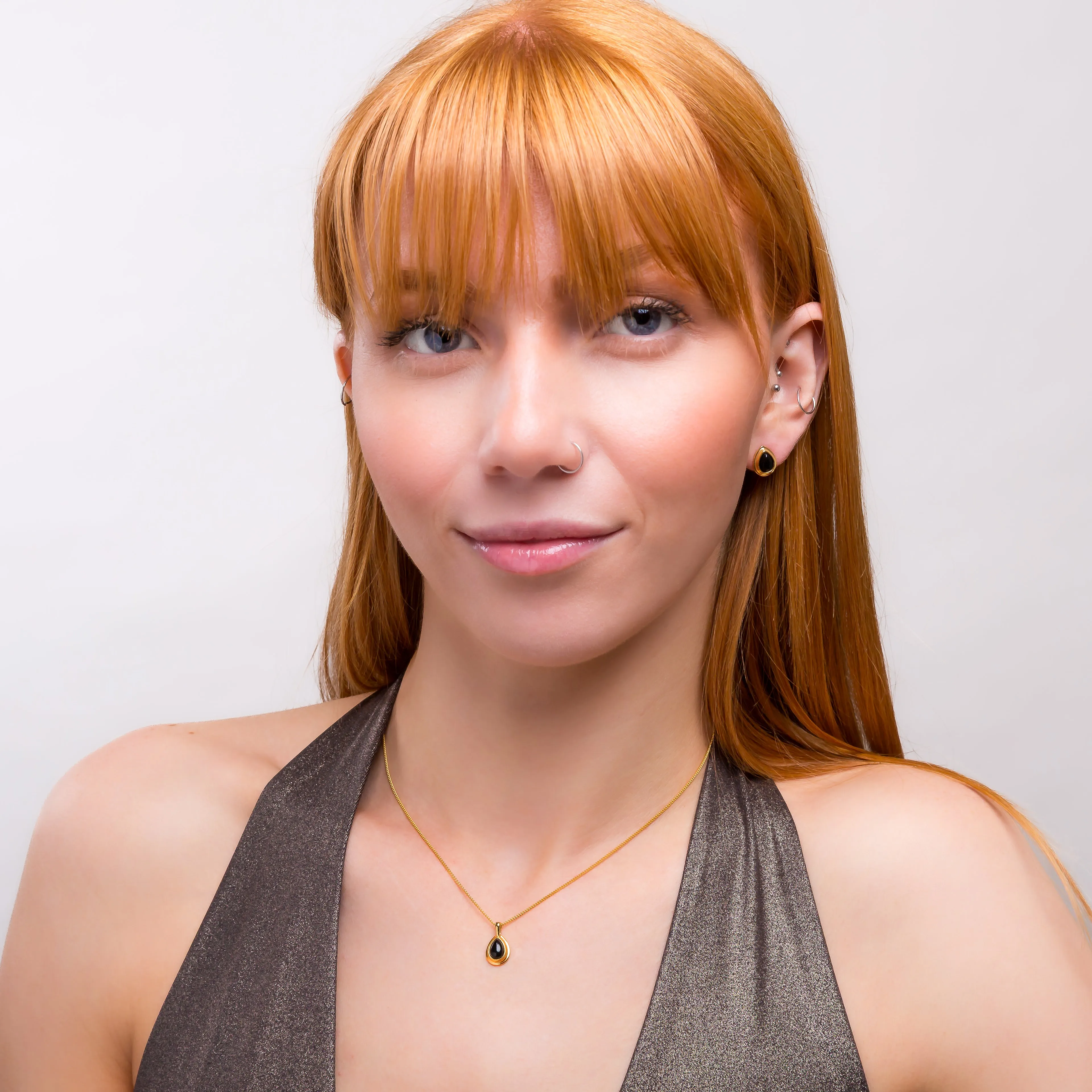 Classic Teardrop Stud Earrings in Silver with 24ct Gold and Black Onyx sold by Henryka product image thumbnail 4