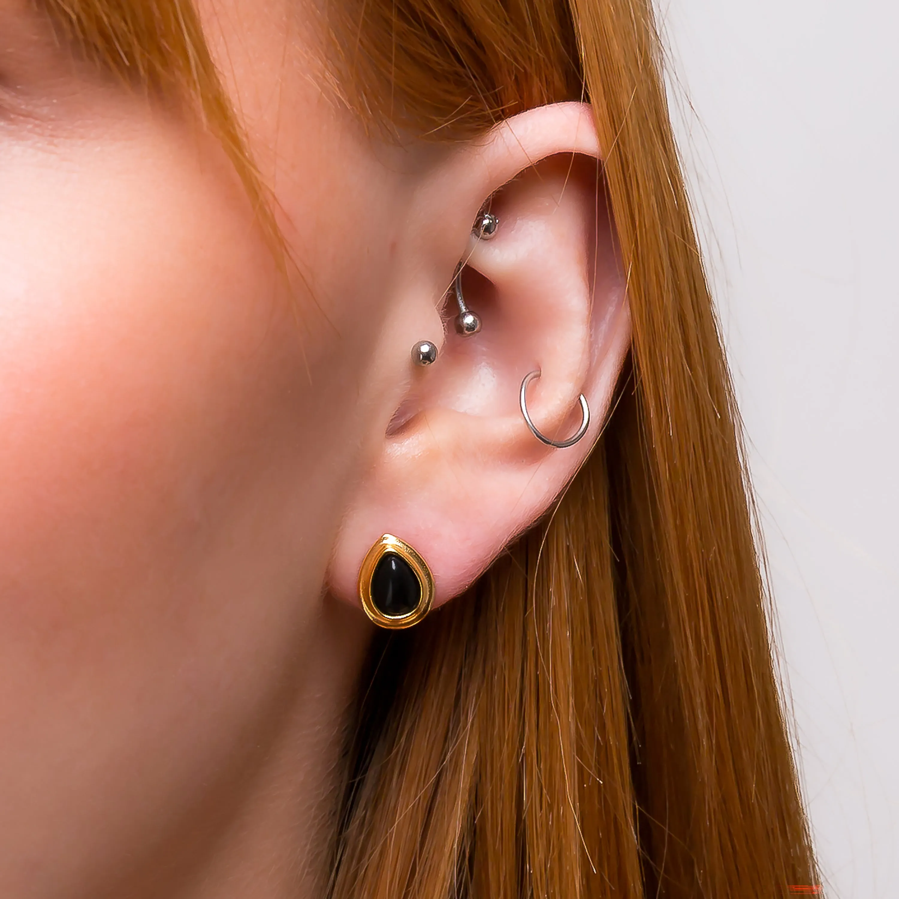 Classic Teardrop Stud Earrings in Silver with 24ct Gold and Black Onyx sold by Henryka product image thumbnail 2