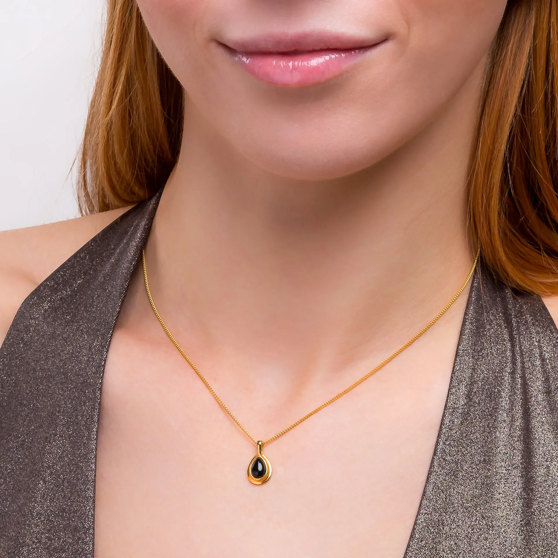 Classic Teardrop Necklace in Silver with 24ct Gold and Black Onyx sold by Henryka product image thumbnail 2