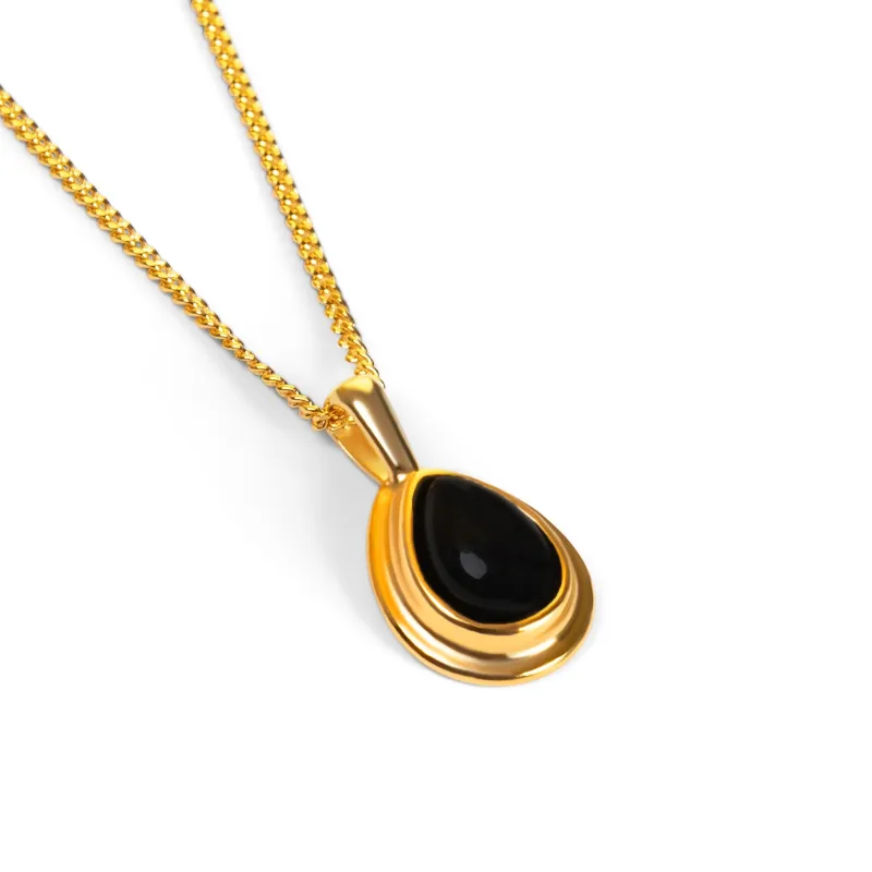 Classic Teardrop Necklace in Silver with 24ct Gold and Black Onyx sold by Henryka
