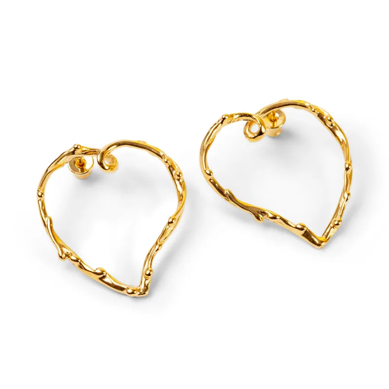 Oversized Open Heart Earrings in Sterling Silver with 24ct Gold made by Henryka