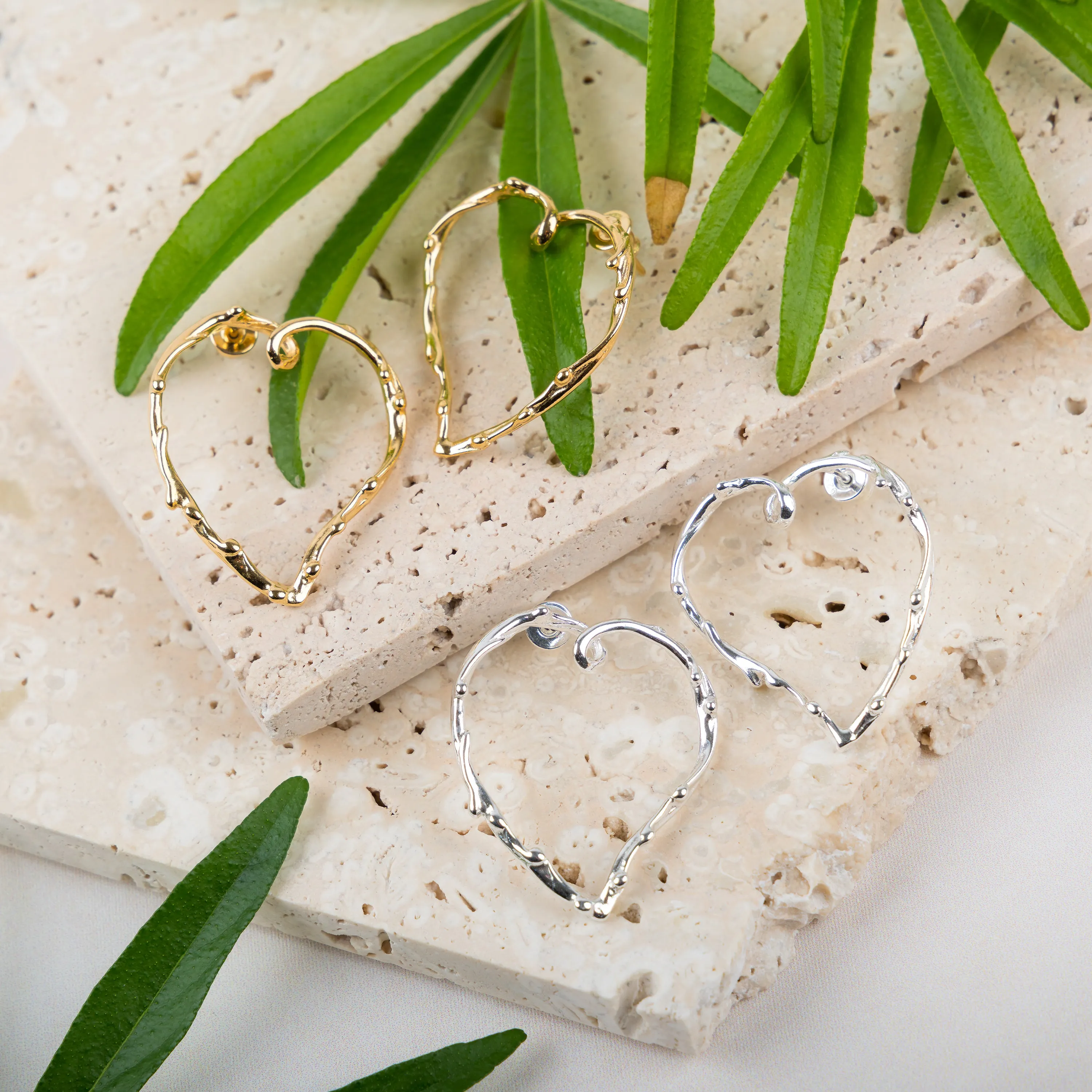 Oversized Open Heart Earrings in Sterling Silver with 24ct Gold sold by Henryka product image thumbnail 2