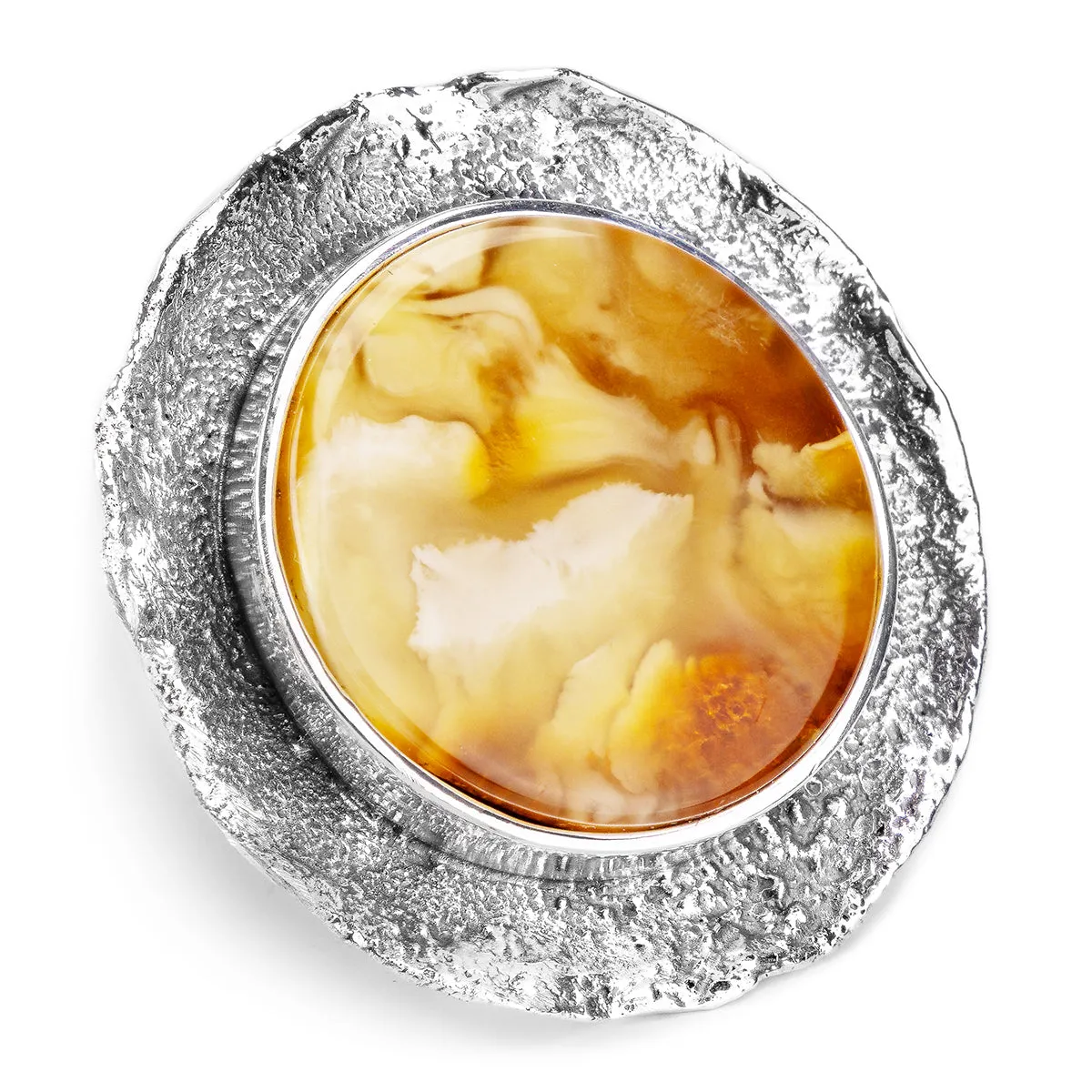 Epic Statement Round Sterling Silver & Natural Amber Ring sold by Henryka