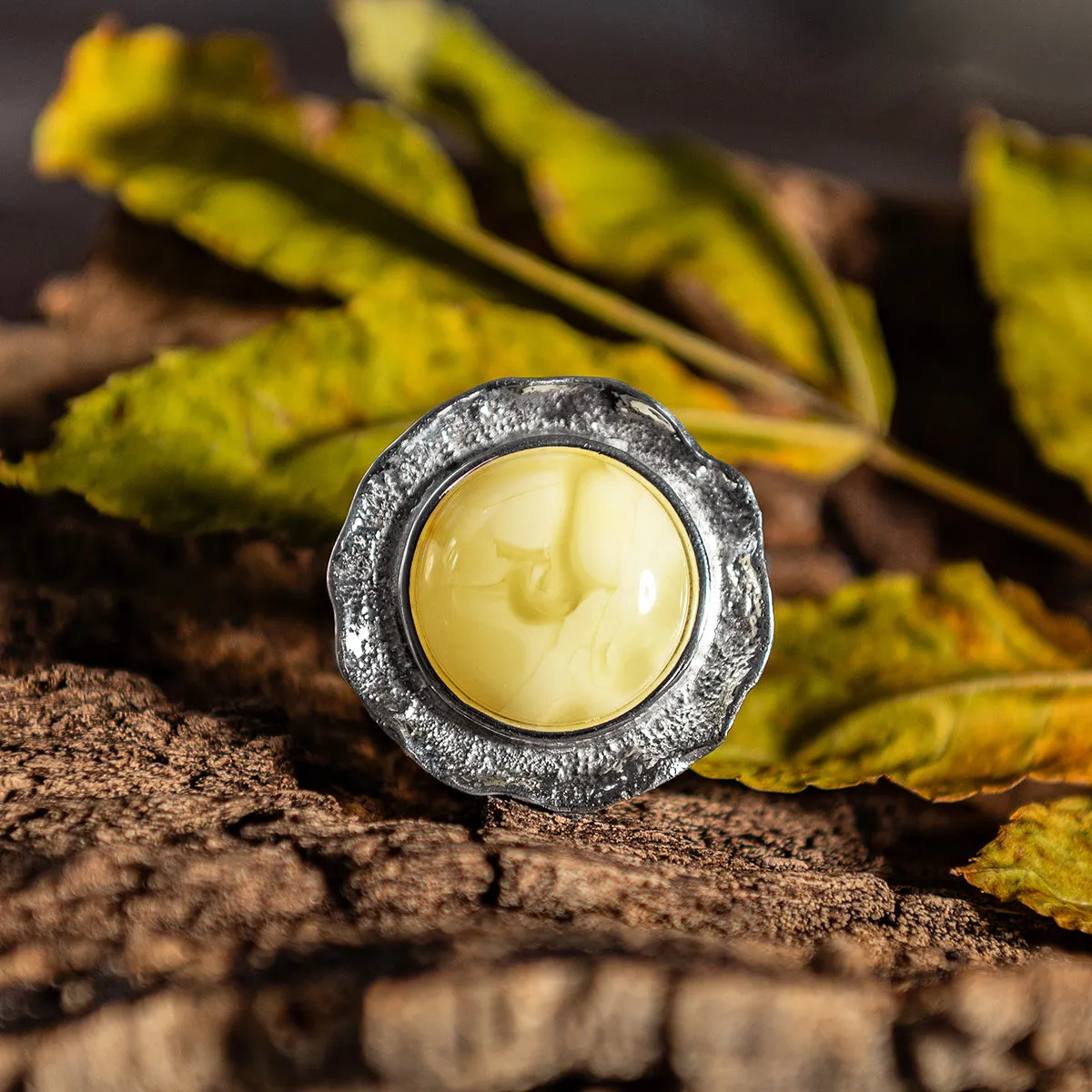 Epic Round Sterling Silver & Milky Amber Ring sold by Henryka product image thumbnail 2