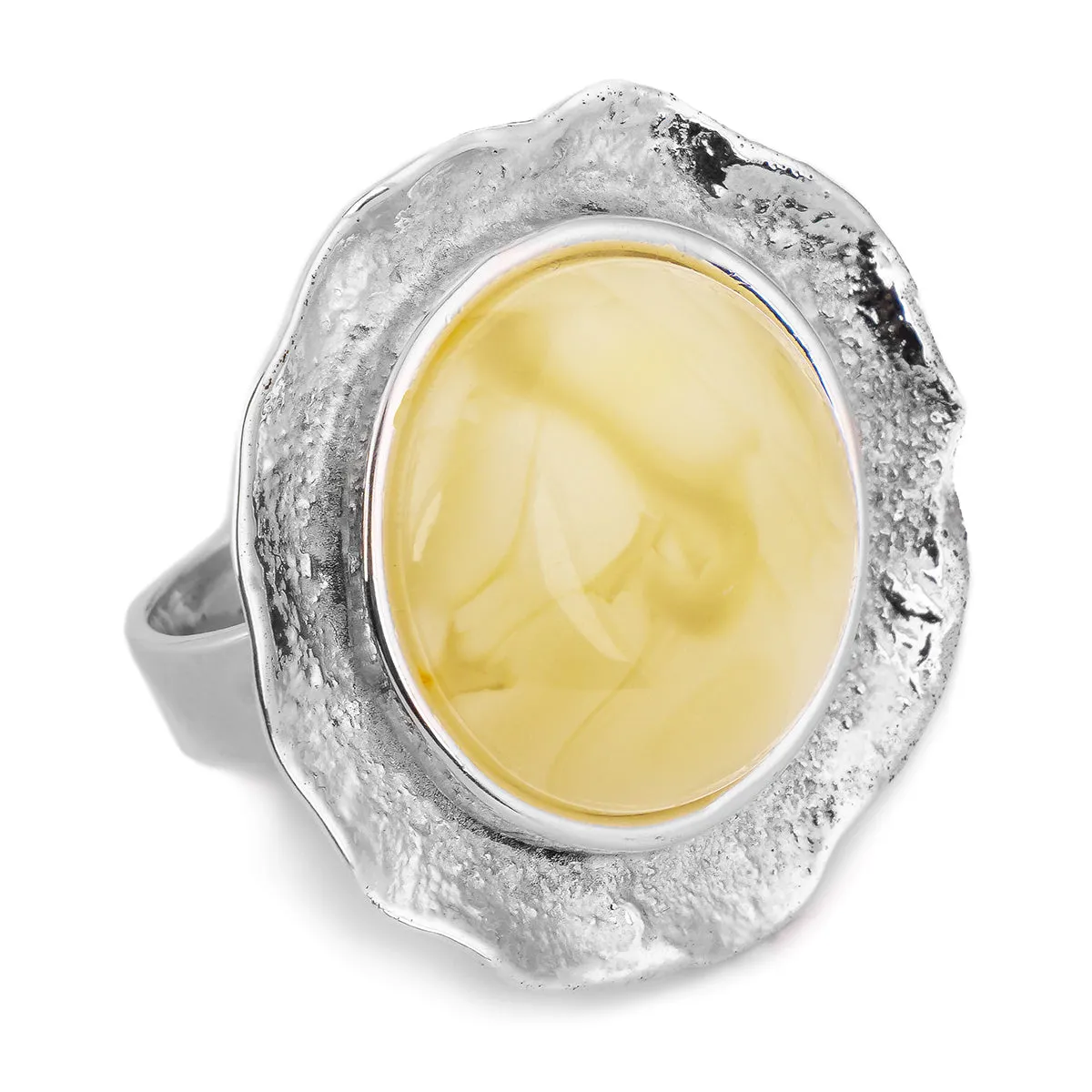 Epic Round Sterling Silver & Milky Amber Ring sold by Henryka