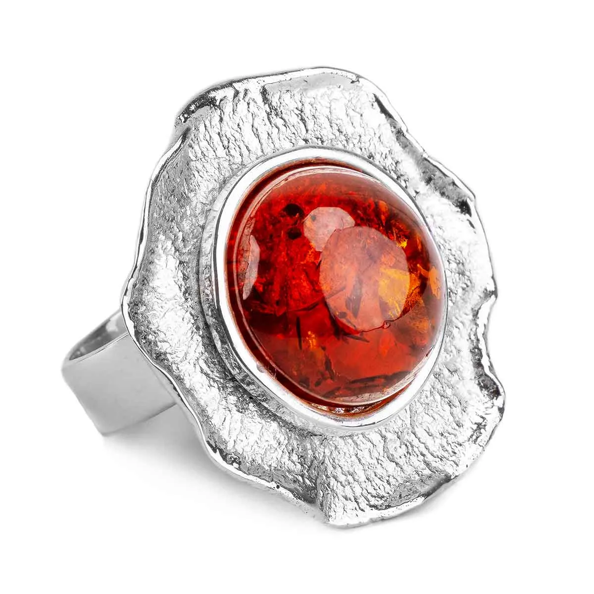 Epic Round Sterling Silver & Cognac Amber Ring sold by Henryka