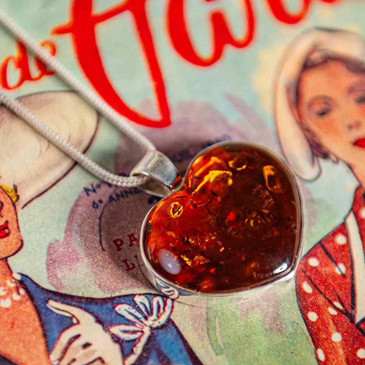 Statement Heart Cognac Amber and Silver Necklace - Natural Designer Gemstone sold by Henryka product image thumbnail 2