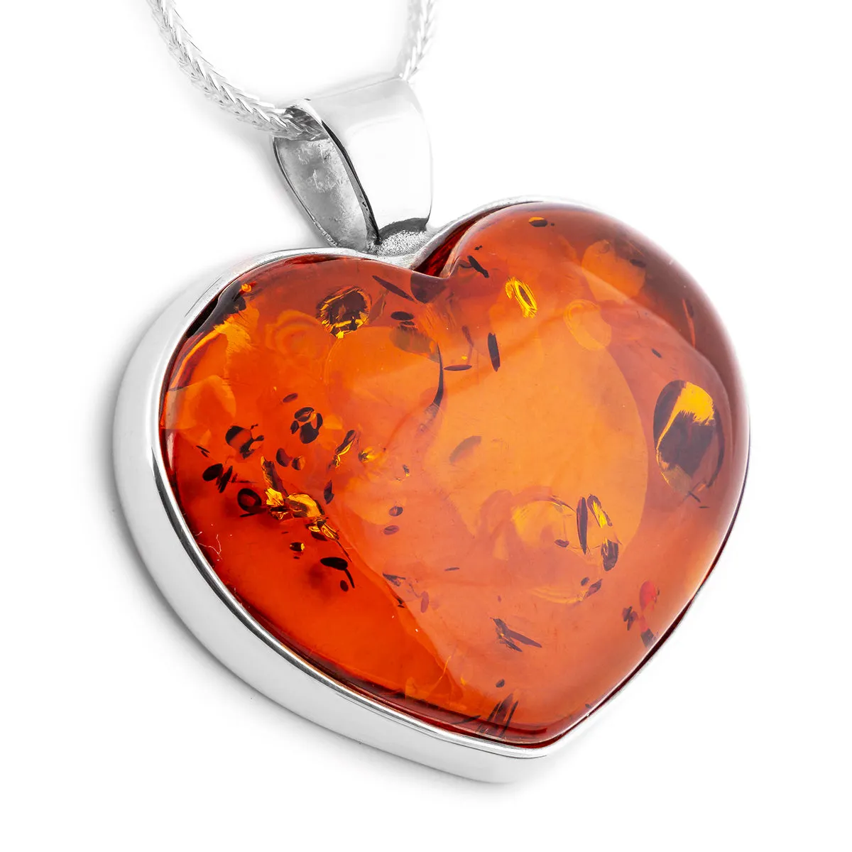 Statement Heart Cognac Amber and Silver Necklace - Natural Designer Gemstone sold by Henryka