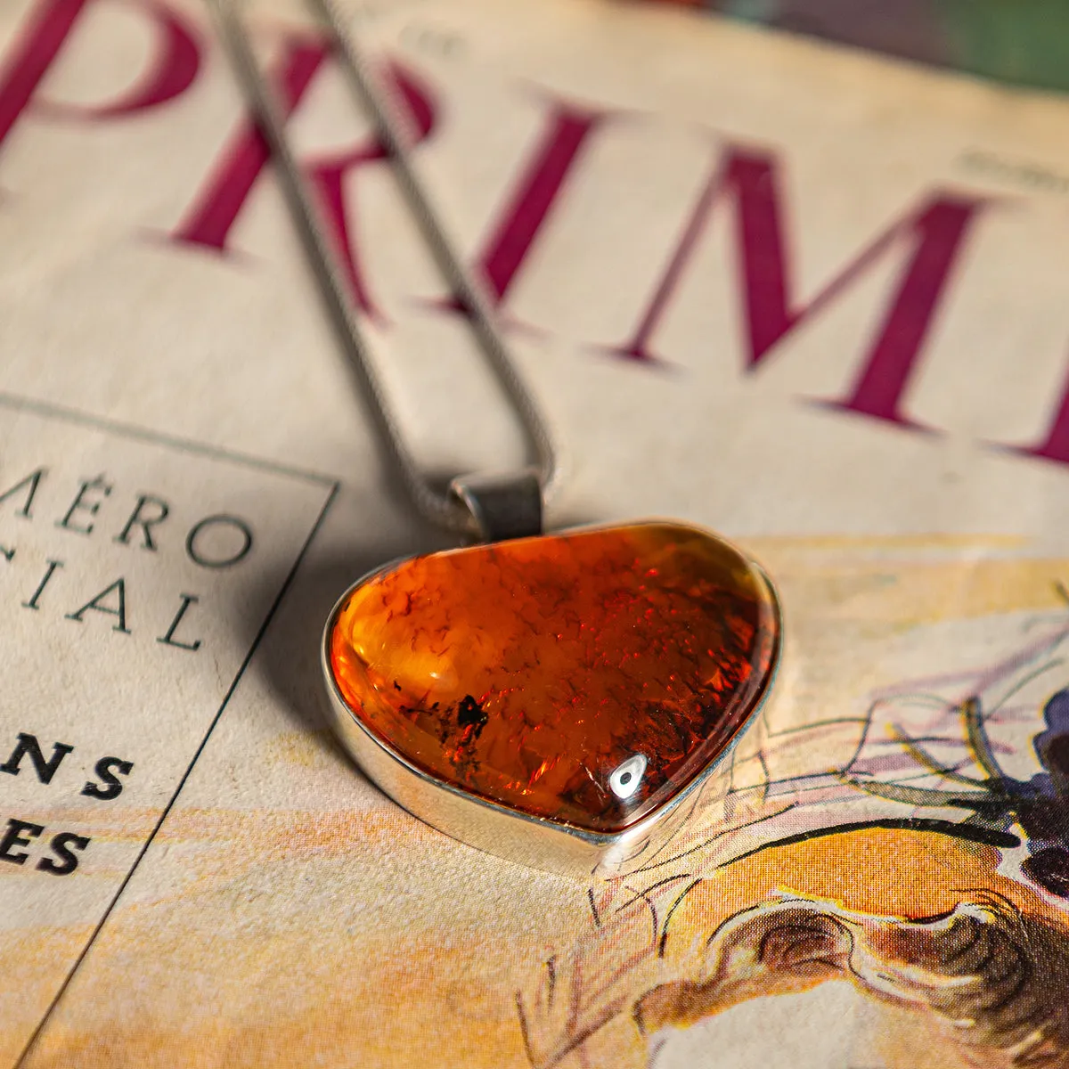 Statement Heart Cognac Amber and Silver Necklace - Natural Designer Gemstone sold by Henryka product image thumbnail 3