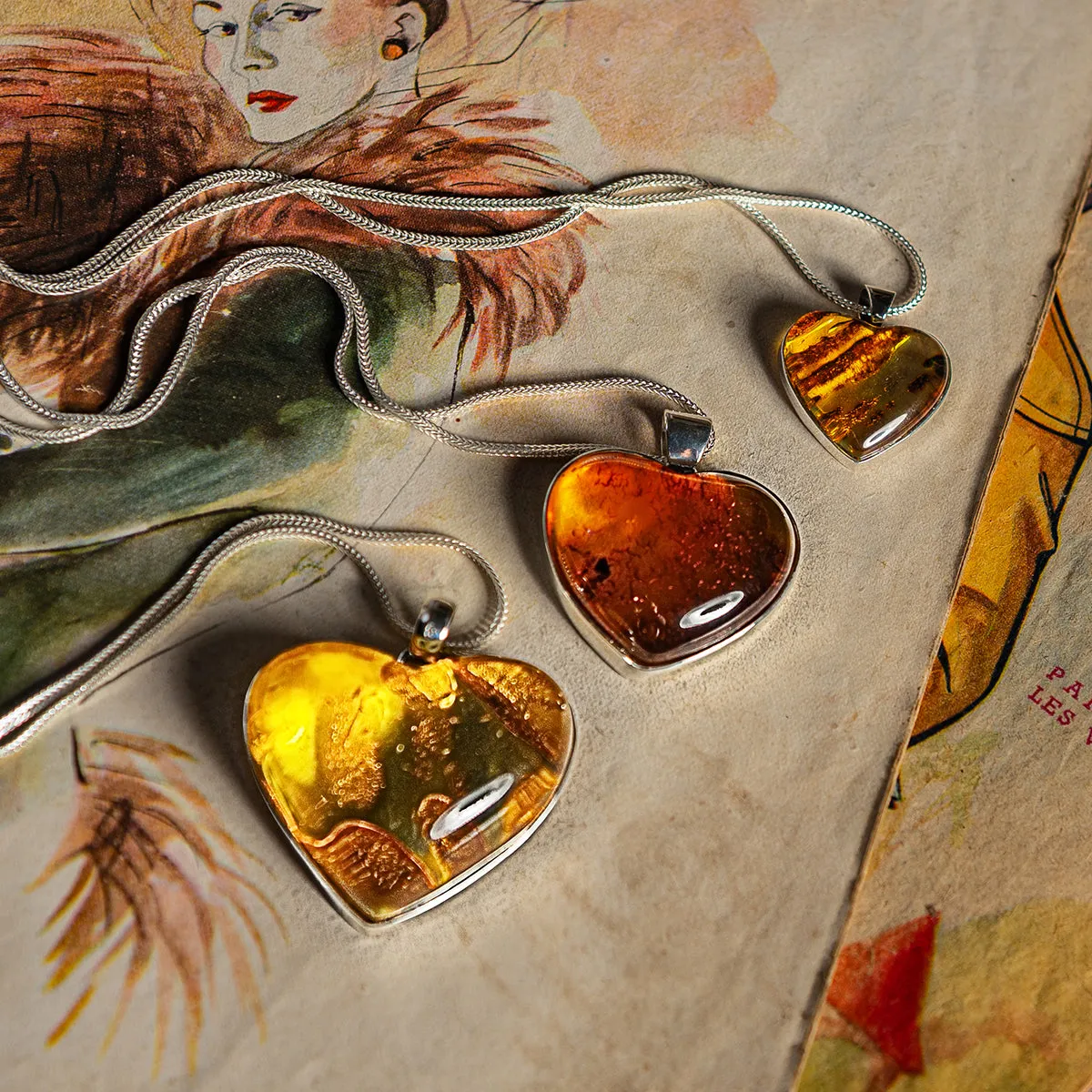 Statement Heart Cognac Amber and Silver Necklace - Natural Designer Gemstone sold by Henryka product image thumbnail 4