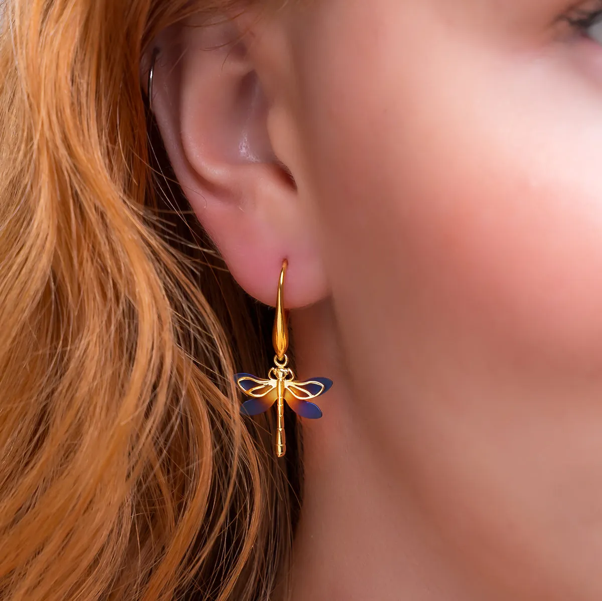 Dragonfly Drop Earrings in Titanium & Sterling Silver with 24ct Gold sold by Henryka product image thumbnail 2