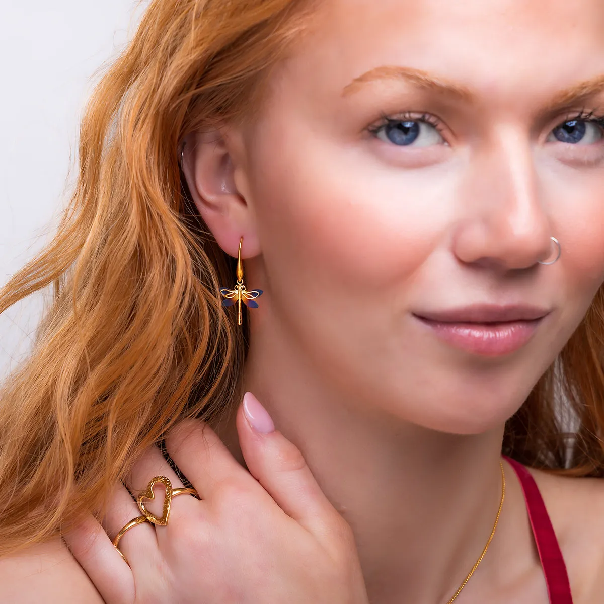 Dragonfly Drop Earrings in Titanium & Sterling Silver with 24ct Gold sold by Henryka product image thumbnail 3