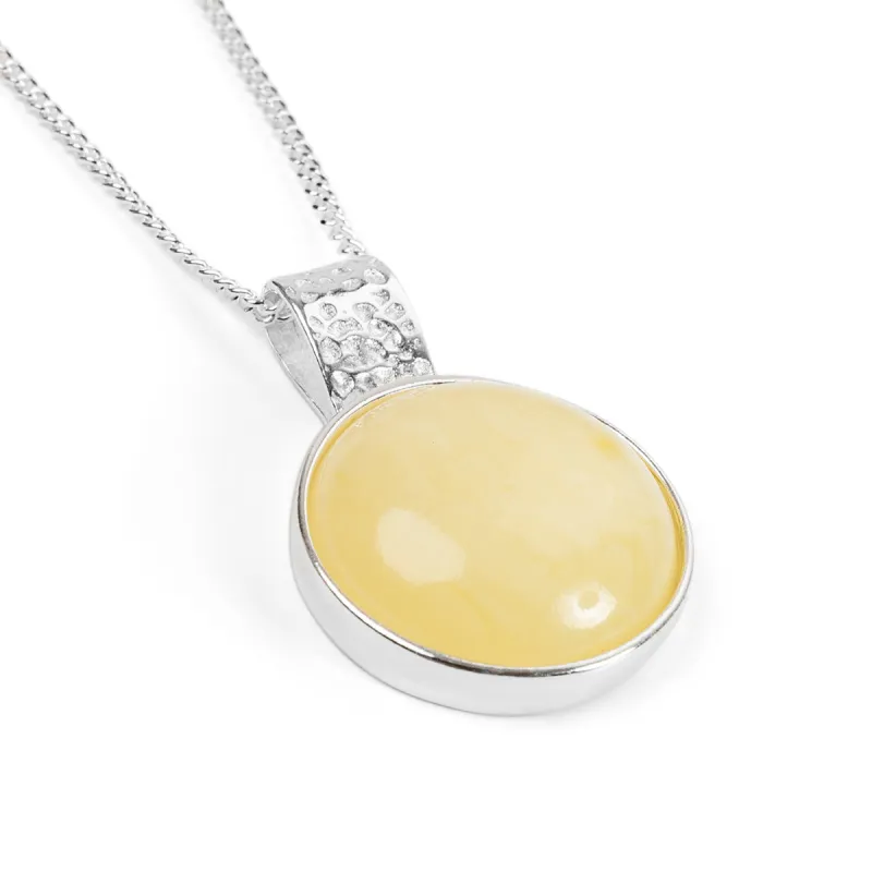 Perfect Circle Baltic Milky Amber Necklace in Sterling Silver made by Henryka
