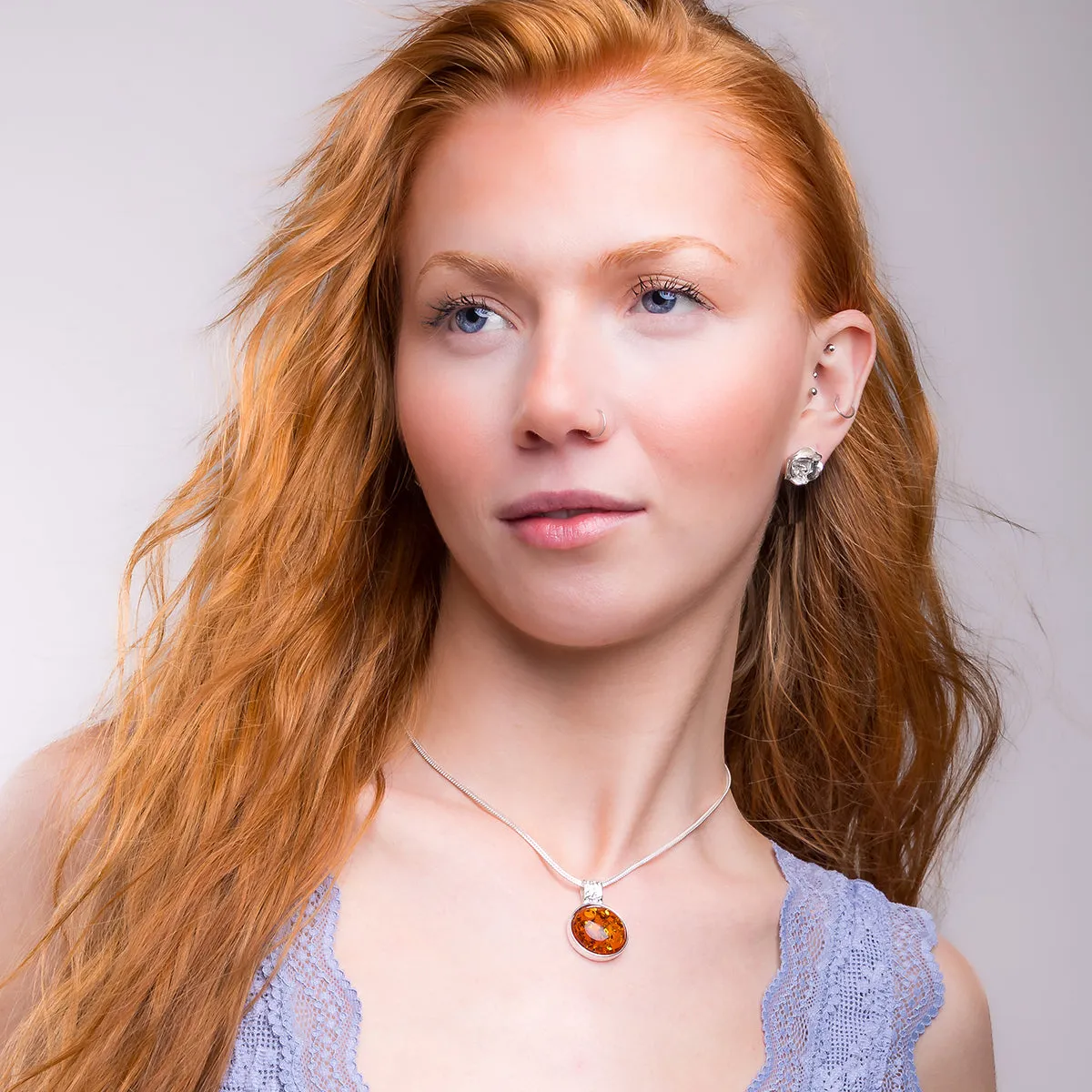 Perfect Circle Baltic Amber Necklace in Sterling Silver sold by Henryka product image thumbnail 3