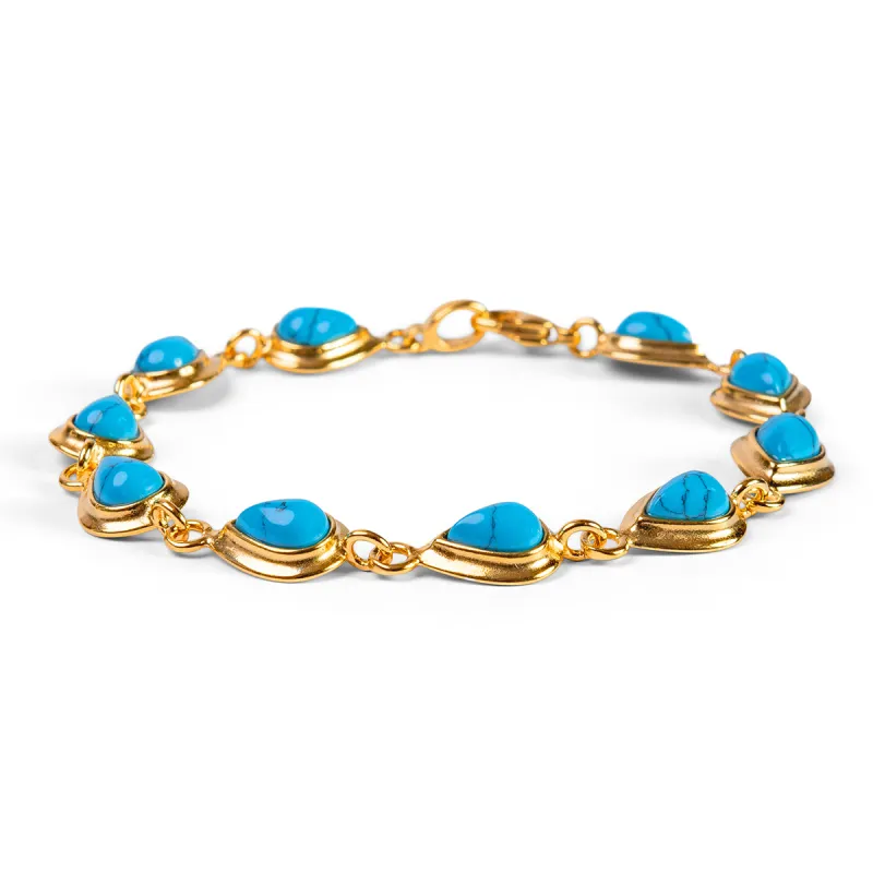 Classic Teardrop Link Bracelet in Silver with 24ct Gold and Turquoise made by Henryka