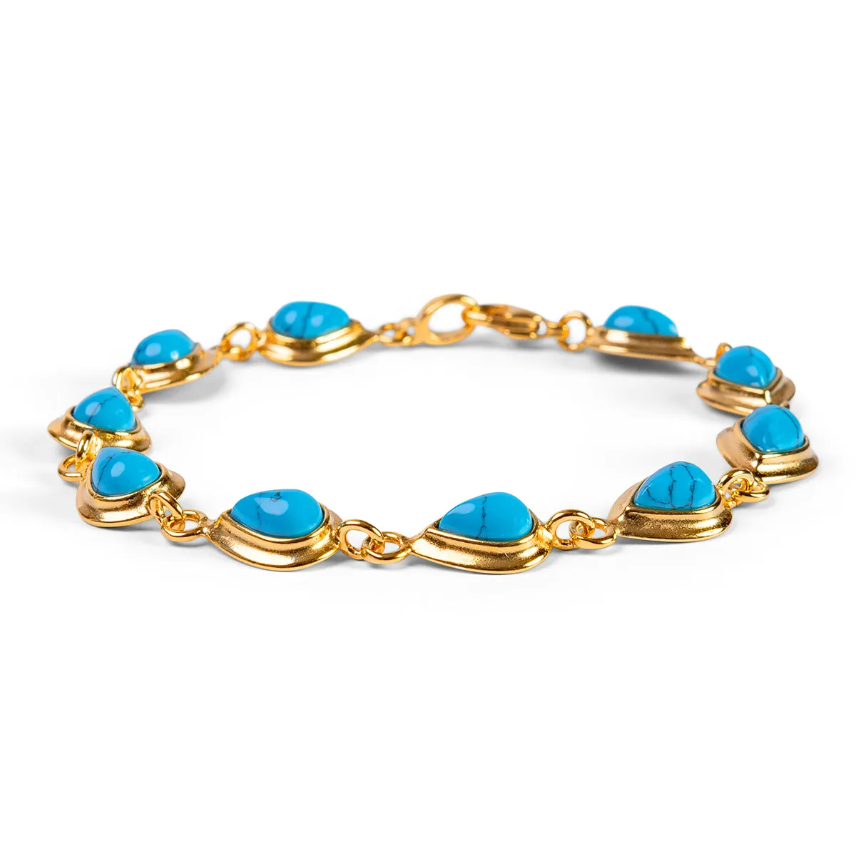 Classic Teardrop Link Bracelet in Silver with 24ct Gold and Turquoise sold by Henryka