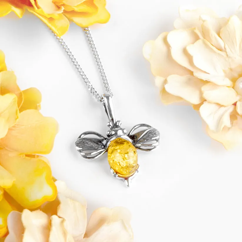 Miniature Bumble Bee Necklace in Silver and Yellow Amber sold by Henryka product image thumbnail 4