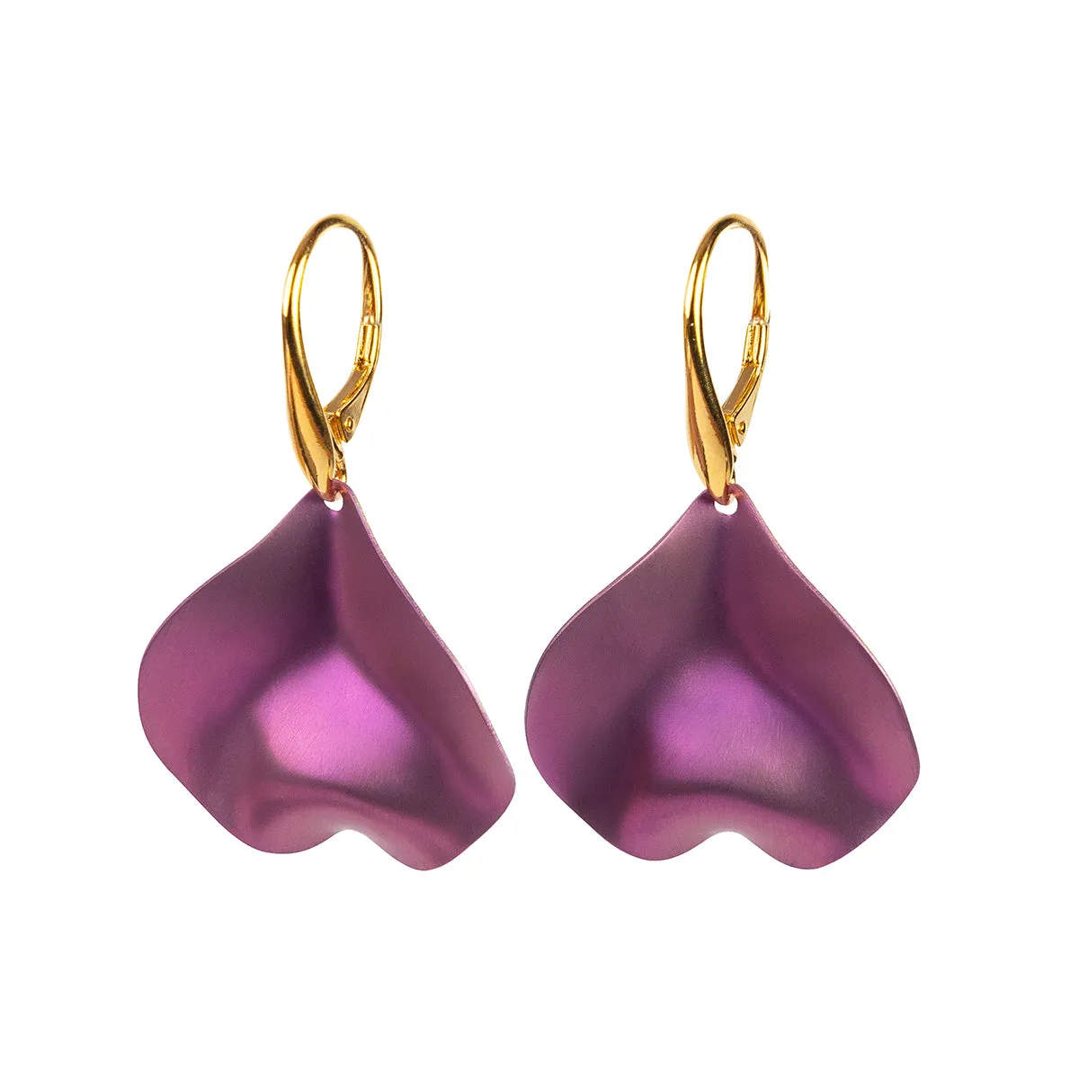 Single Flower Petal Drop Earrings in Titanium & Sterling Silver 24ct Gold sold by Henryka