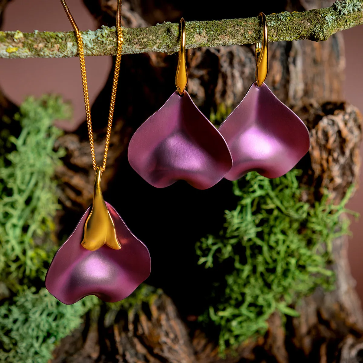 Single Flower Petal Drop Earrings in Titanium & Sterling Silver 24ct Gold sold by Henryka product image thumbnail 2