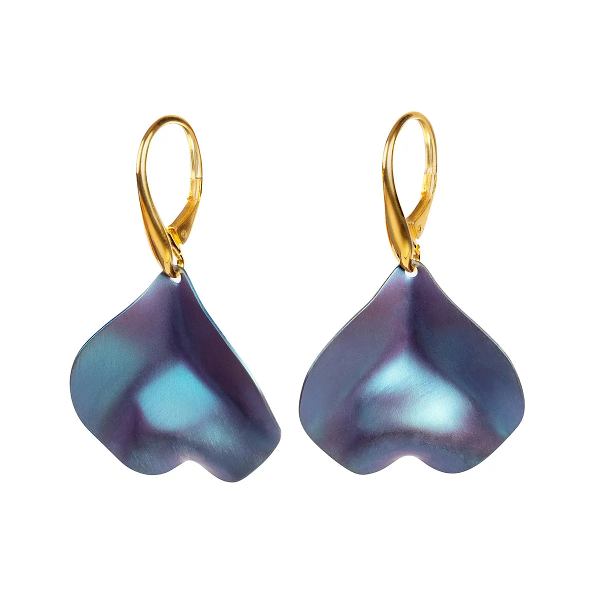 Single Flower Petal Drop Earrings in Titanium & Sterling Silver 24ct Gold sold by Henryka