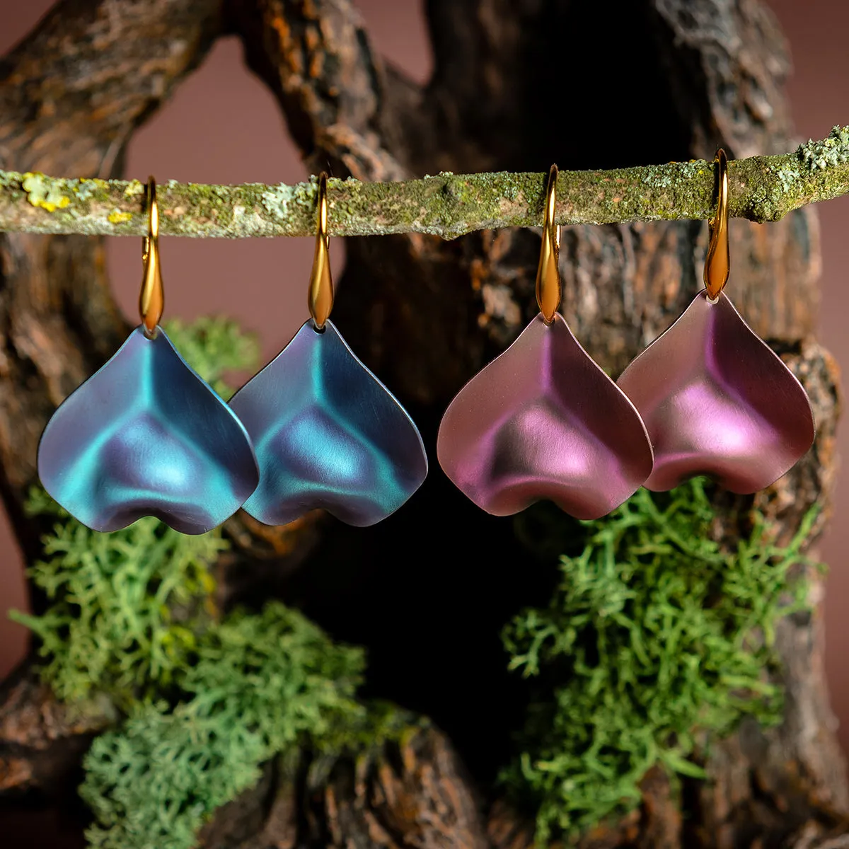 Single Flower Petal Drop Earrings in Titanium & Sterling Silver 24ct Gold sold by Henryka product image thumbnail 3