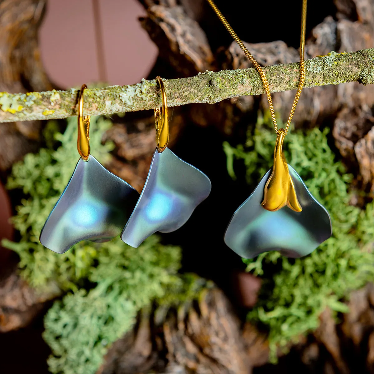 Single Flower Petal Drop Earrings in Titanium & Sterling Silver 24ct Gold sold by Henryka product image thumbnail 2